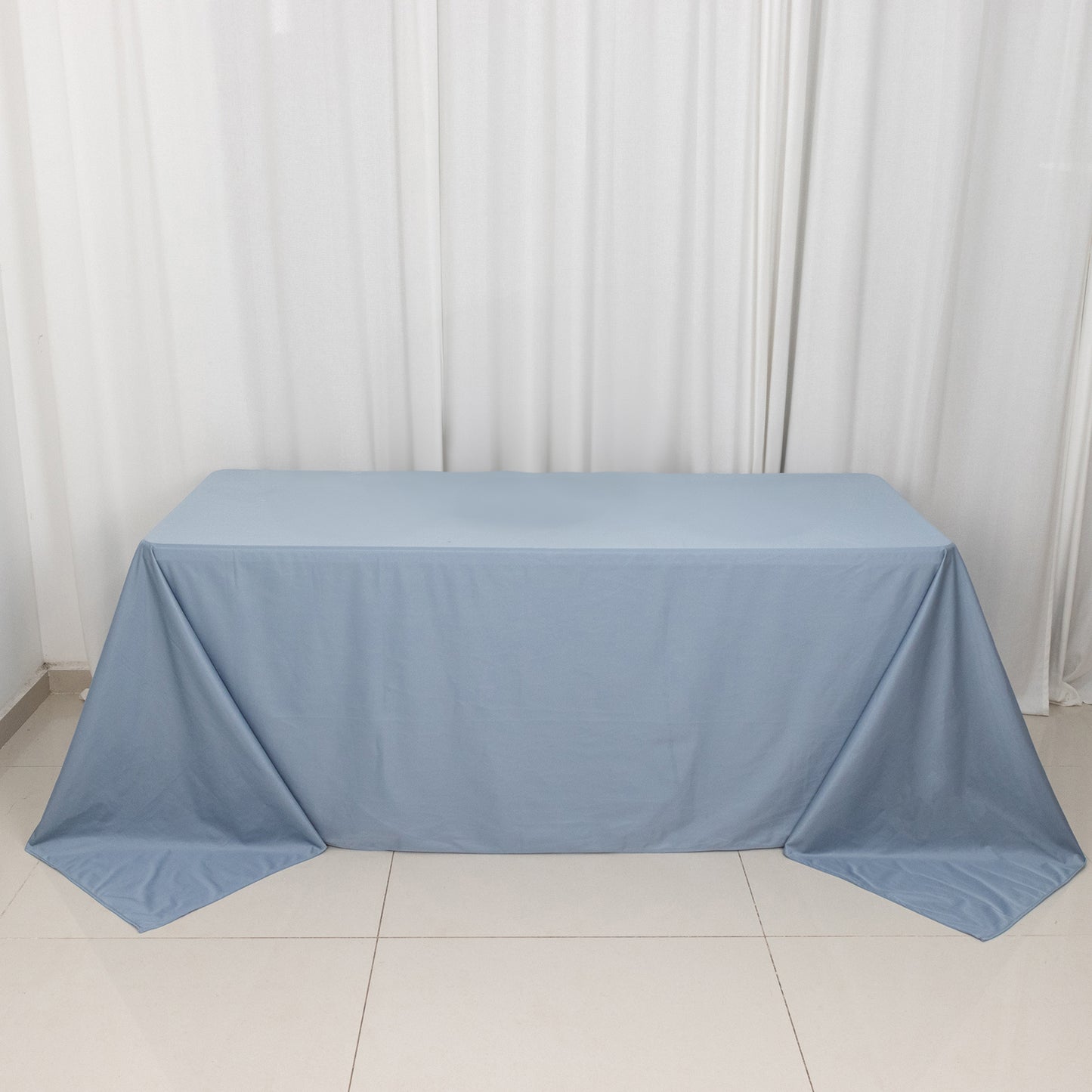 90"x132" Dusty Blue Premium Scuba Wrinkle Free Rectangular Tablecloth, Seamless Scuba Polyester Tablecloth