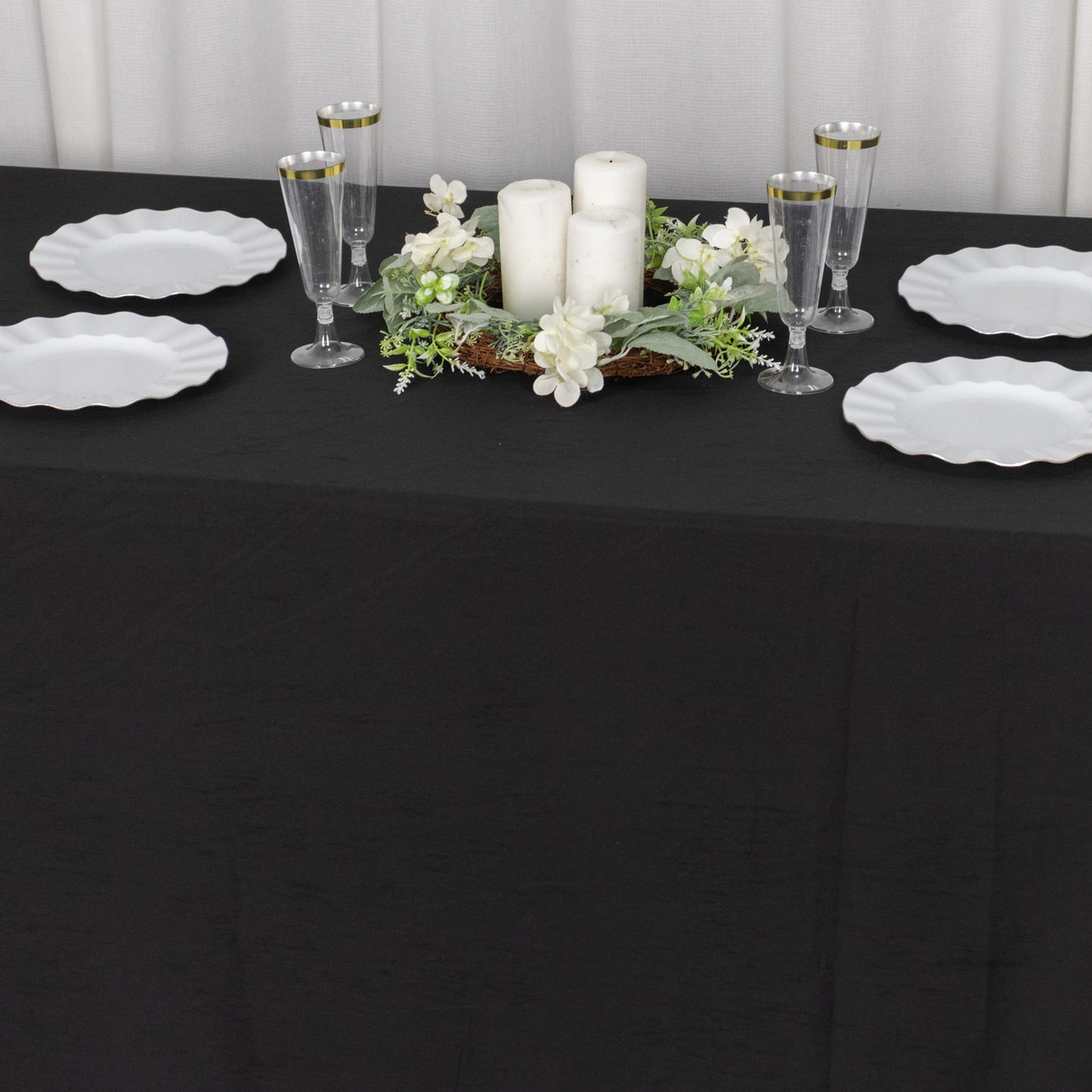 90"x132" Black Scuba Wrinkle Free Rectangular Tablecloth, Seamless Scuba Polyester Tablecloth