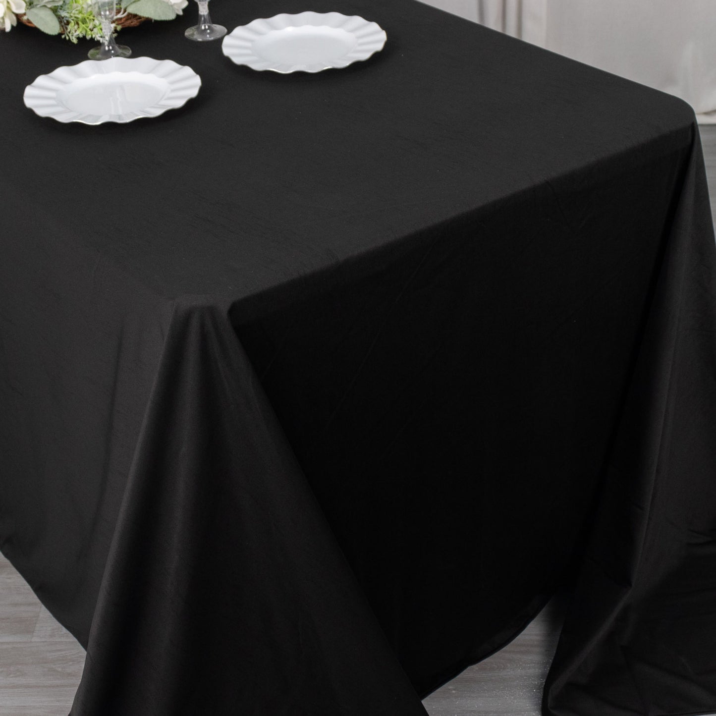 90"x132" Black Scuba Wrinkle Free Rectangular Tablecloth, Seamless Scuba Polyester Tablecloth