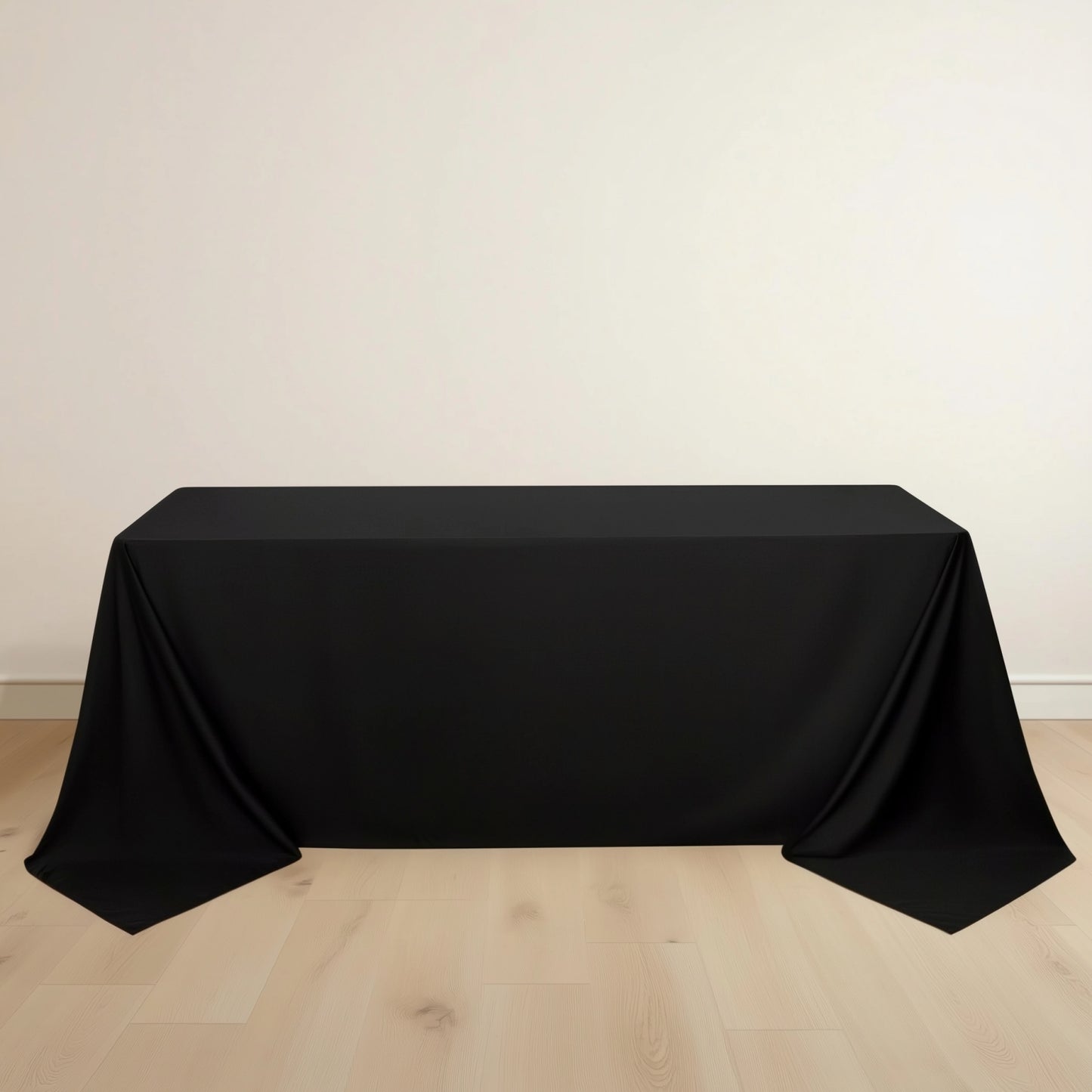 90"x132" Black Scuba Wrinkle Free Rectangular Tablecloth, Seamless Scuba Polyester Tablecloth