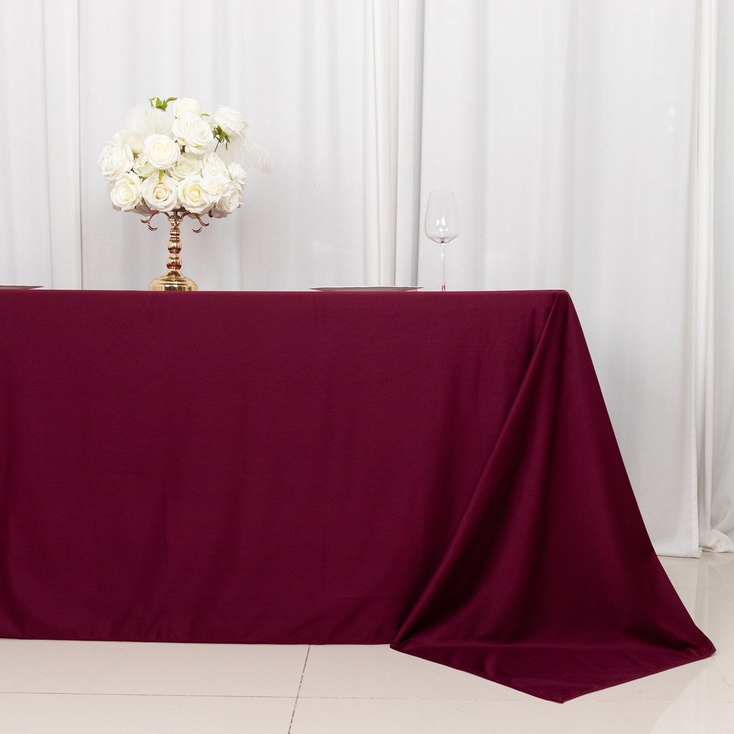 90"x132" Burgundy Premium Scuba Wrinkle Free Rectangular Tablecloth, Seamless Scuba Polyester Tablecloth