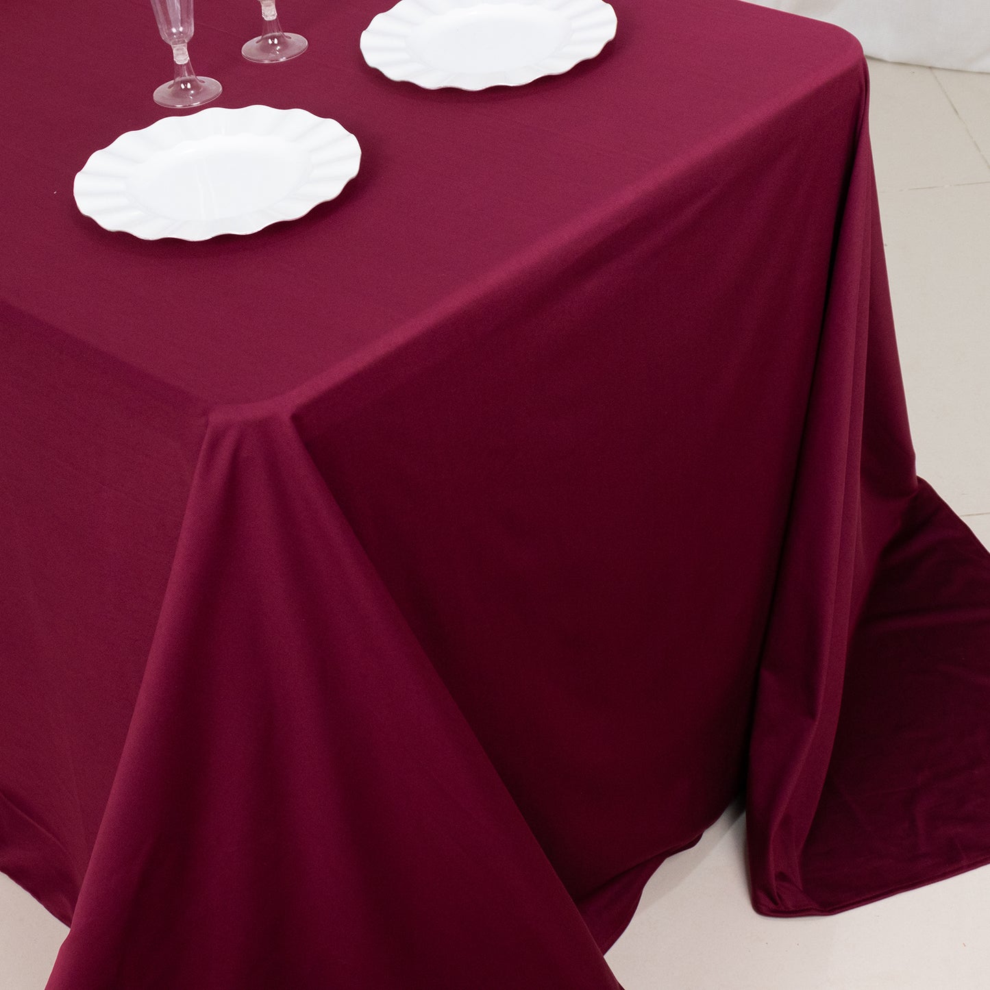 90"x132" Burgundy Premium Scuba Wrinkle Free Rectangular Tablecloth, Seamless Scuba Polyester Tablecloth