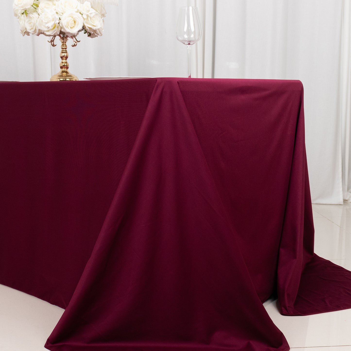 90"x132" Burgundy Premium Scuba Wrinkle Free Rectangular Tablecloth, Seamless Scuba Polyester Tablecloth