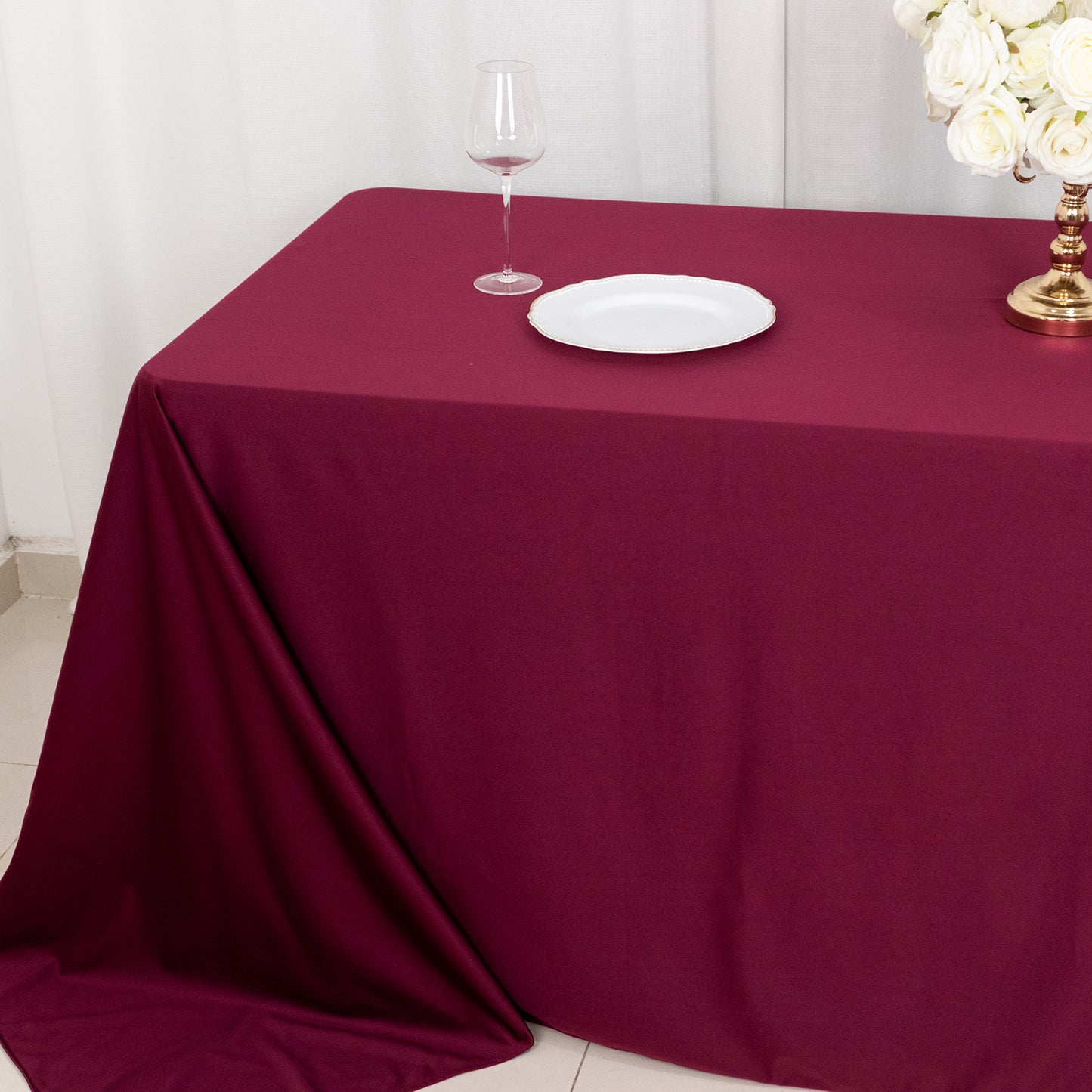 90"x132" Burgundy Premium Scuba Wrinkle Free Rectangular Tablecloth, Seamless Scuba Polyester Tablecloth