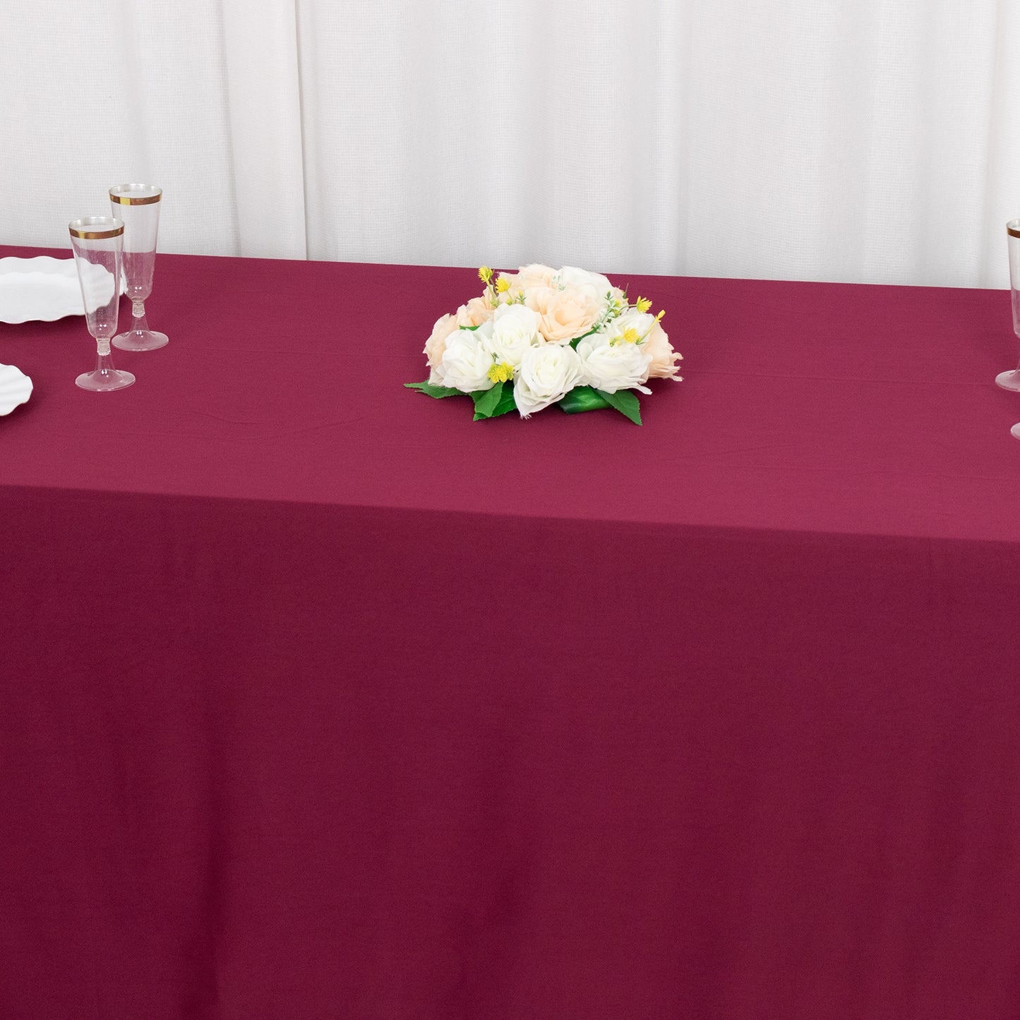 90"x132" Burgundy Premium Scuba Wrinkle Free Rectangular Tablecloth, Seamless Scuba Polyester Tablecloth