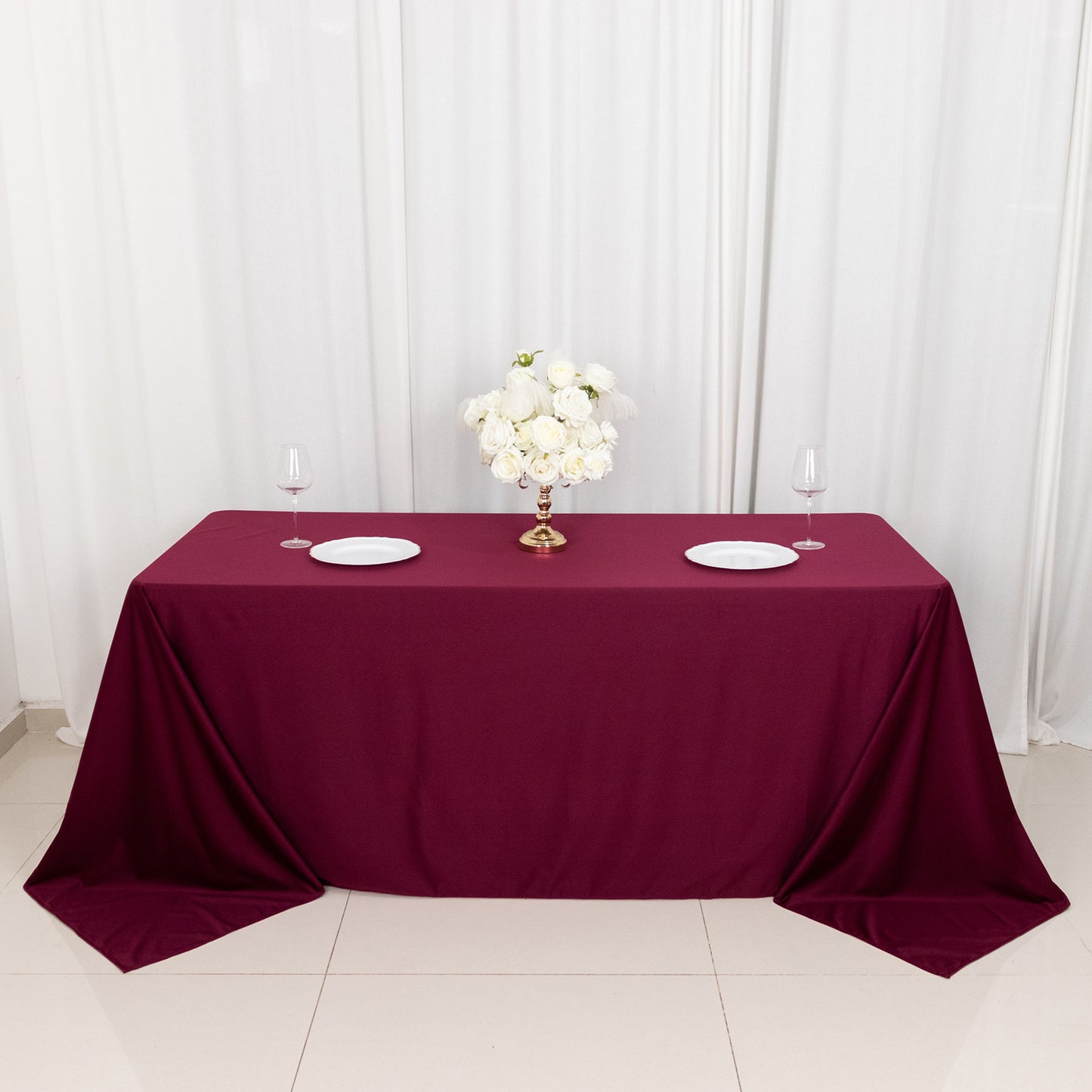 90"x132" Burgundy Premium Scuba Wrinkle Free Rectangular Tablecloth, Seamless Scuba Polyester Tablecloth