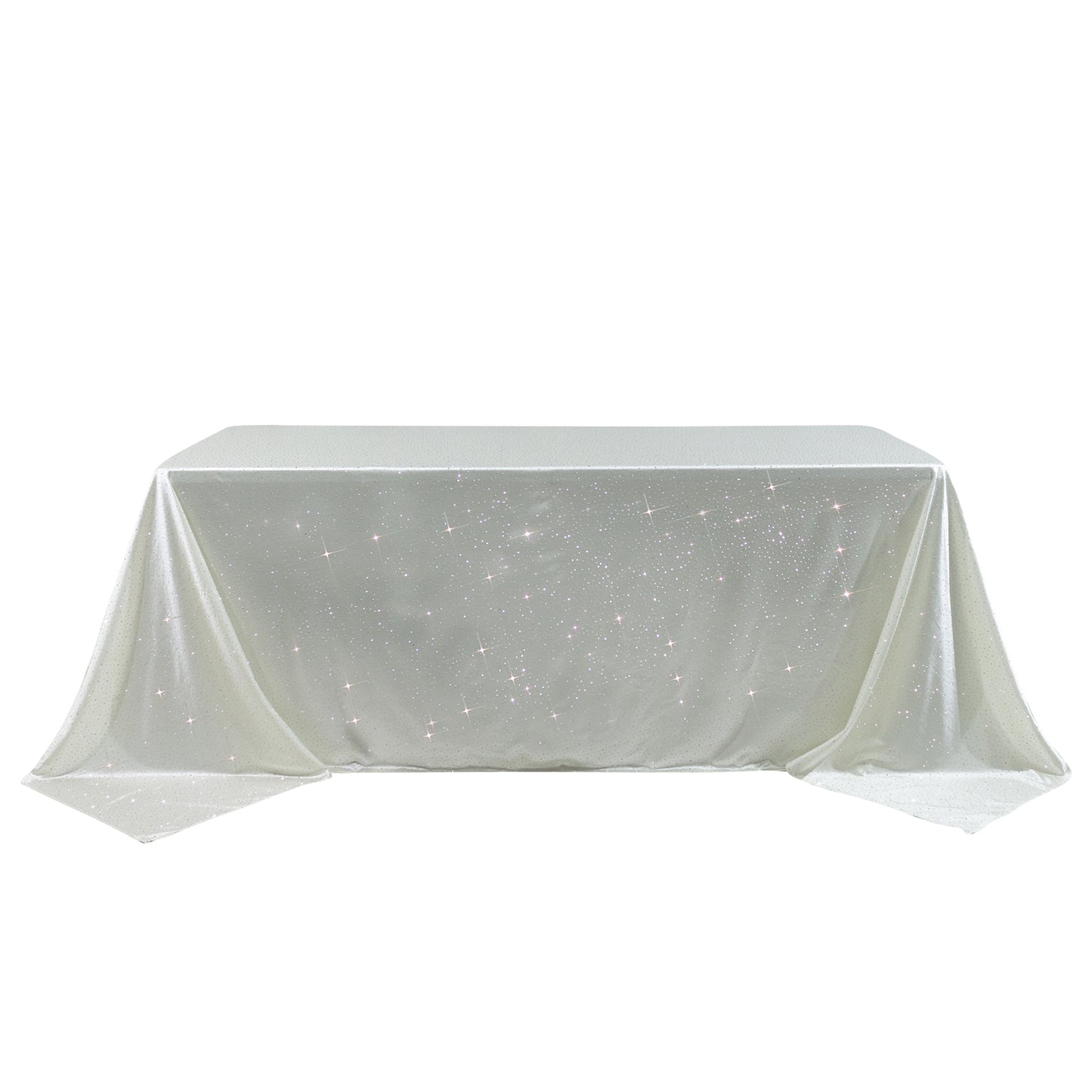 Pearl white rectangular tablecloth with rhinestone accents.