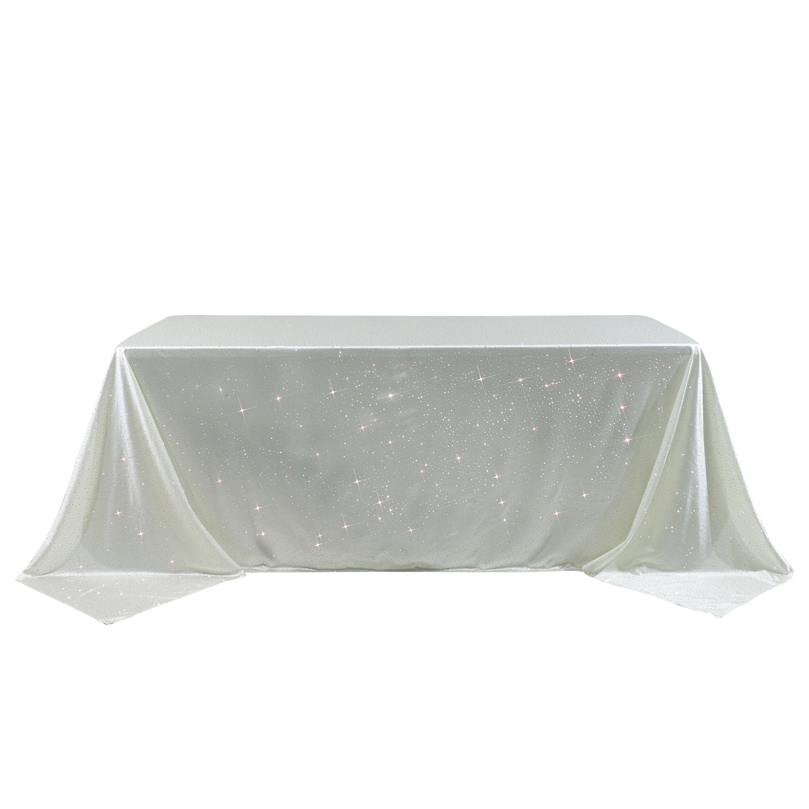 Pearl white rectangular tablecloth with rhinestone accents.