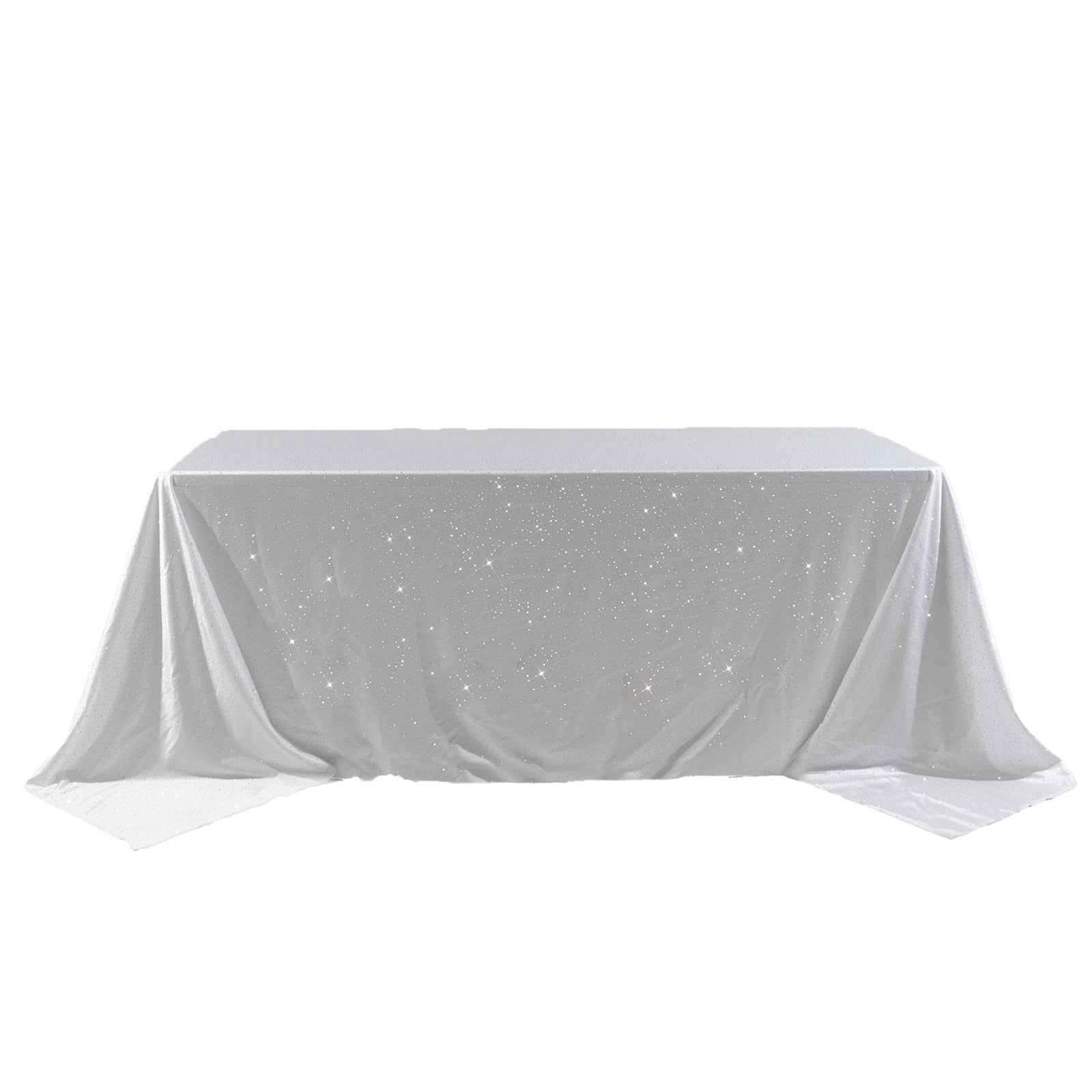 White Scuba Rectangular Tablecloth 90"×132" with Rhinestone Accents