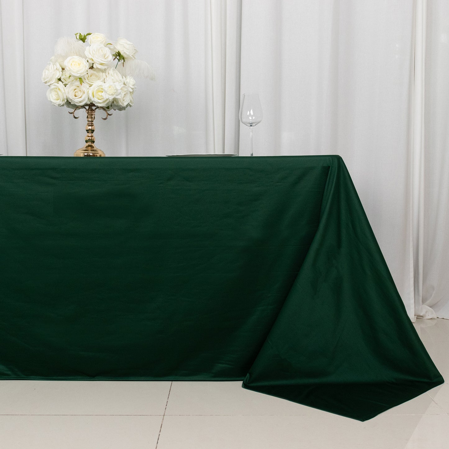 90"x132" Hunter Emerald Green Premium Scuba Wrinkle Free Rectangular Tablecloth, Seamless Scuba Polyester Tablecloth