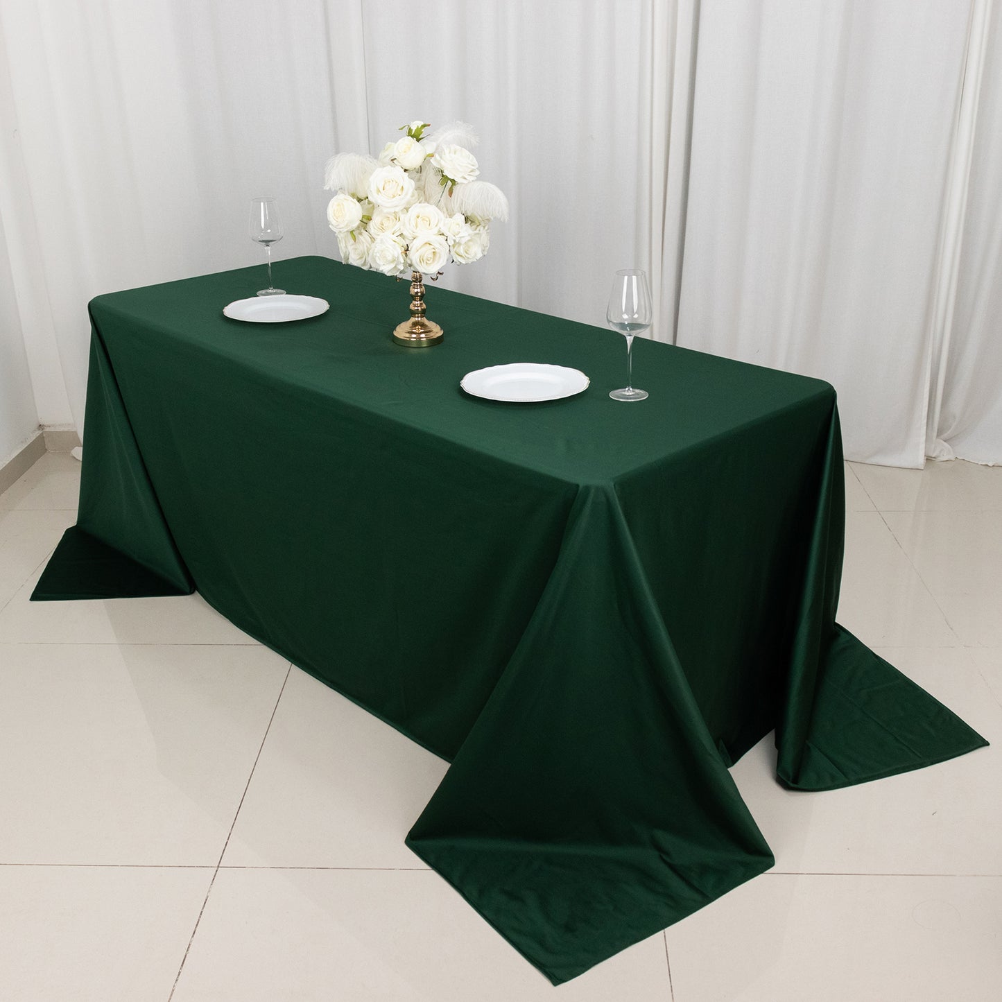 90"x132" Hunter Emerald Green Premium Scuba Wrinkle Free Rectangular Tablecloth, Seamless Scuba Polyester Tablecloth