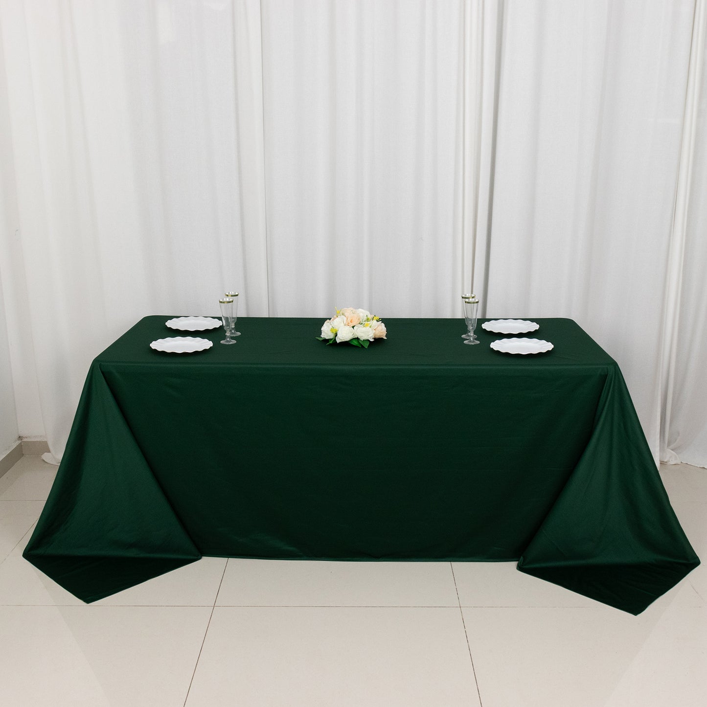 90"x132" Hunter Emerald Green Premium Scuba Wrinkle Free Rectangular Tablecloth, Seamless Scuba Polyester Tablecloth