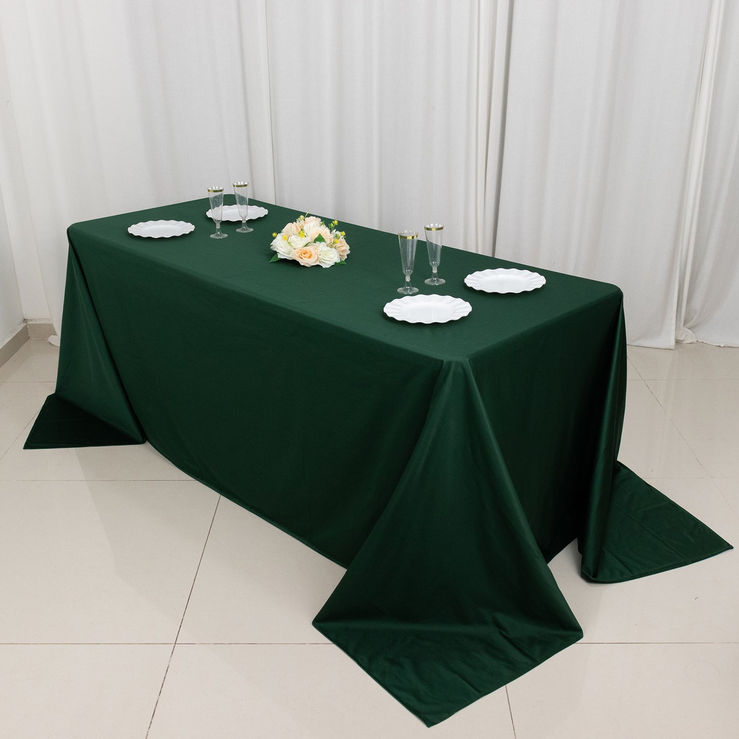 90"x132" Hunter Emerald Green Premium Scuba Wrinkle Free Rectangular Tablecloth, Seamless Scuba Polyester Tablecloth