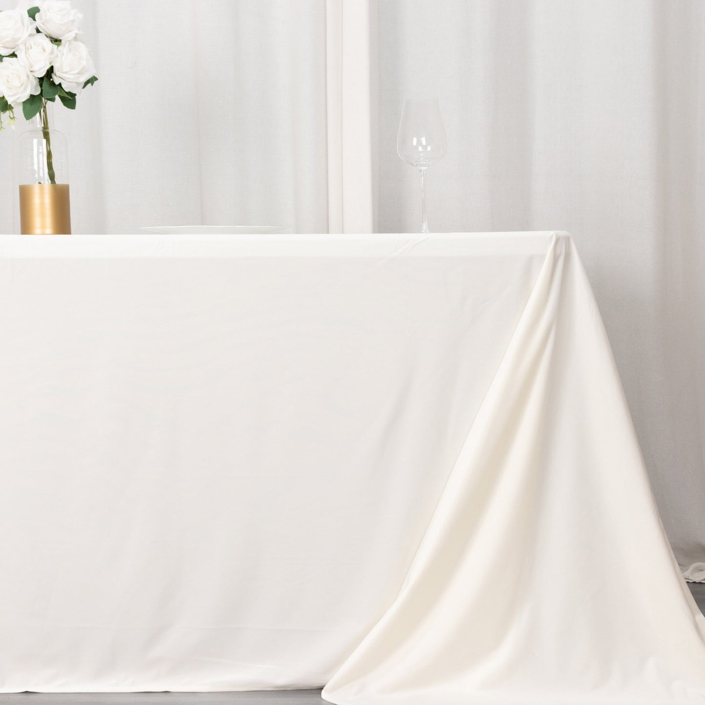 90"x132" Ivory Premium Scuba Wrinkle Free Rectangular Tablecloth, Seamless Scuba Polyester Tablecloth