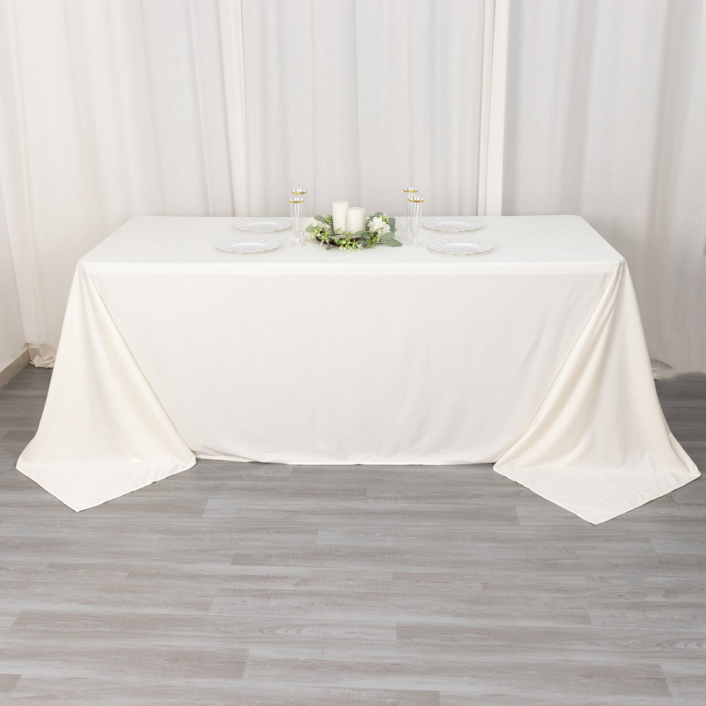 90"x132" Ivory Premium Scuba Wrinkle Free Rectangular Tablecloth, Seamless Scuba Polyester Tablecloth