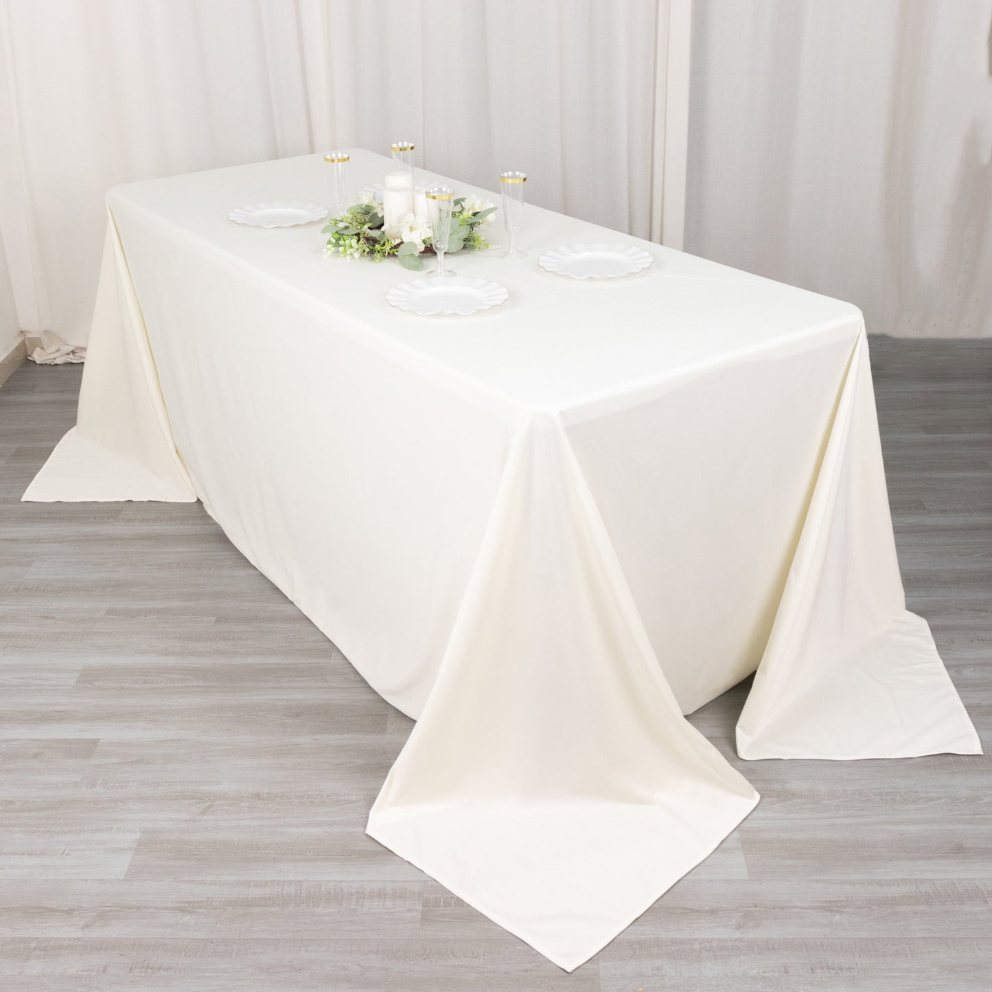 90"x132" Ivory Premium Scuba Wrinkle Free Rectangular Tablecloth, Seamless Scuba Polyester Tablecloth