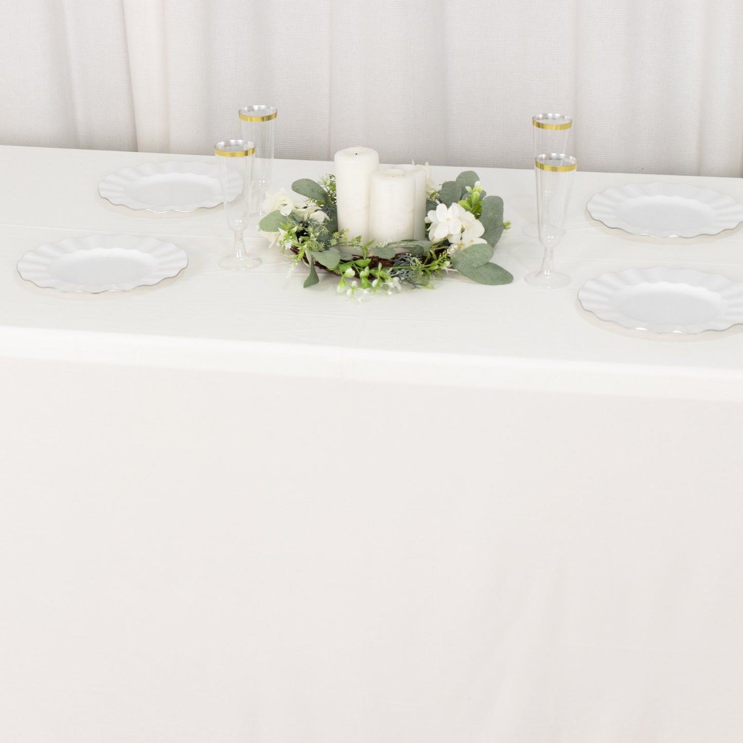 90"x132" Ivory Premium Scuba Wrinkle Free Rectangular Tablecloth, Seamless Scuba Polyester Tablecloth