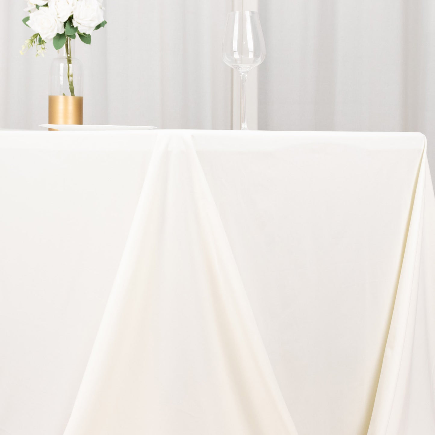 90"x132" Ivory Premium Scuba Wrinkle Free Rectangular Tablecloth, Seamless Scuba Polyester Tablecloth