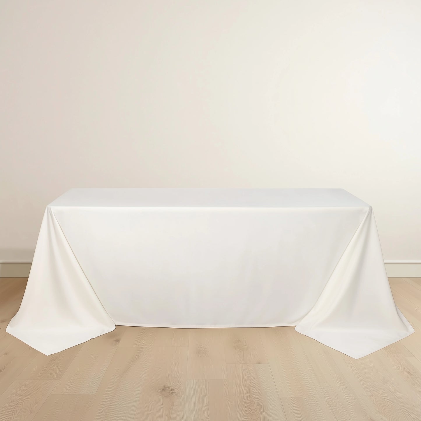 90"x132" Ivory Scuba Wrinkle Free Rectangular Tablecloth, Seamless Scuba Polyester Tablecloth