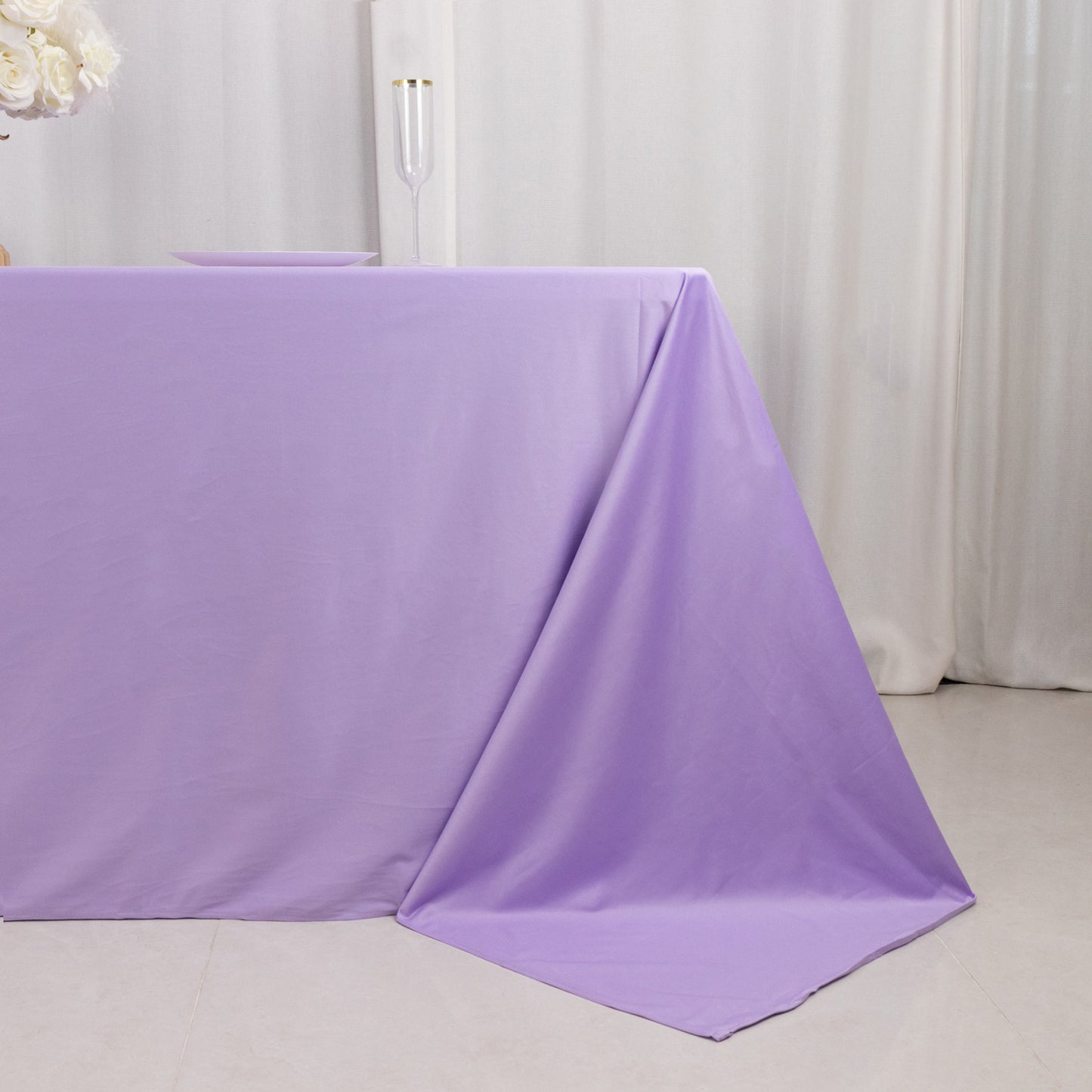 90"x132" Lavender Lilac Premium Scuba Wrinkle Free Rectangular Tablecloth, Seamless Scuba Polyester Tablecloth for 6 Foot Table With Floor-Length Drop