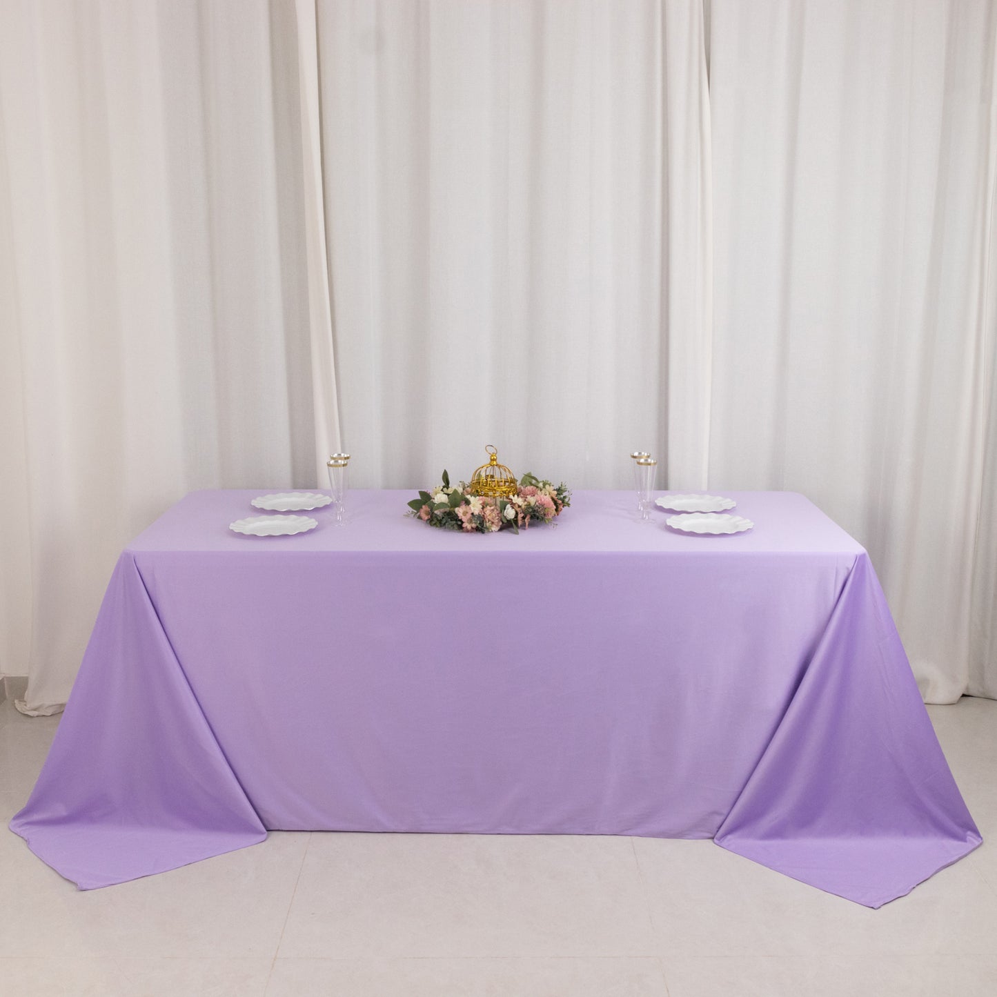 90"x132" Lavender Lilac Premium Scuba Wrinkle Free Rectangular Tablecloth, Seamless Scuba Polyester Tablecloth for 6 Foot Table With Floor-Length Drop