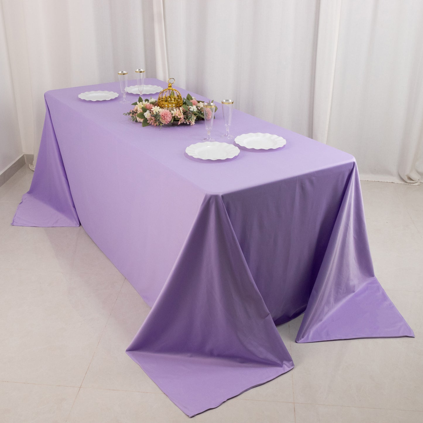 90"x132" Lavender Lilac Premium Scuba Wrinkle Free Rectangular Tablecloth, Seamless Scuba Polyester Tablecloth for 6 Foot Table With Floor-Length Drop