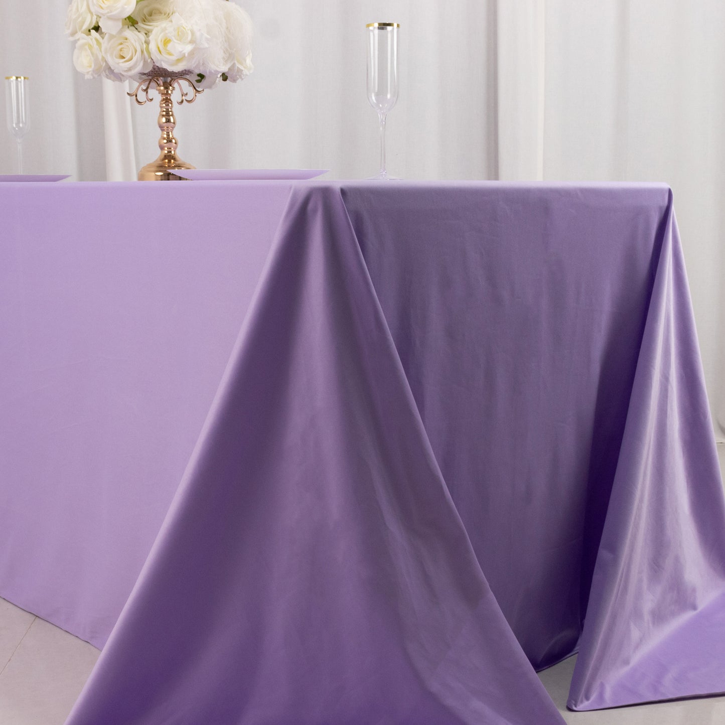 90"x132" Lavender Lilac Premium Scuba Wrinkle Free Rectangular Tablecloth, Seamless Scuba Polyester Tablecloth for 6 Foot Table With Floor-Length Drop