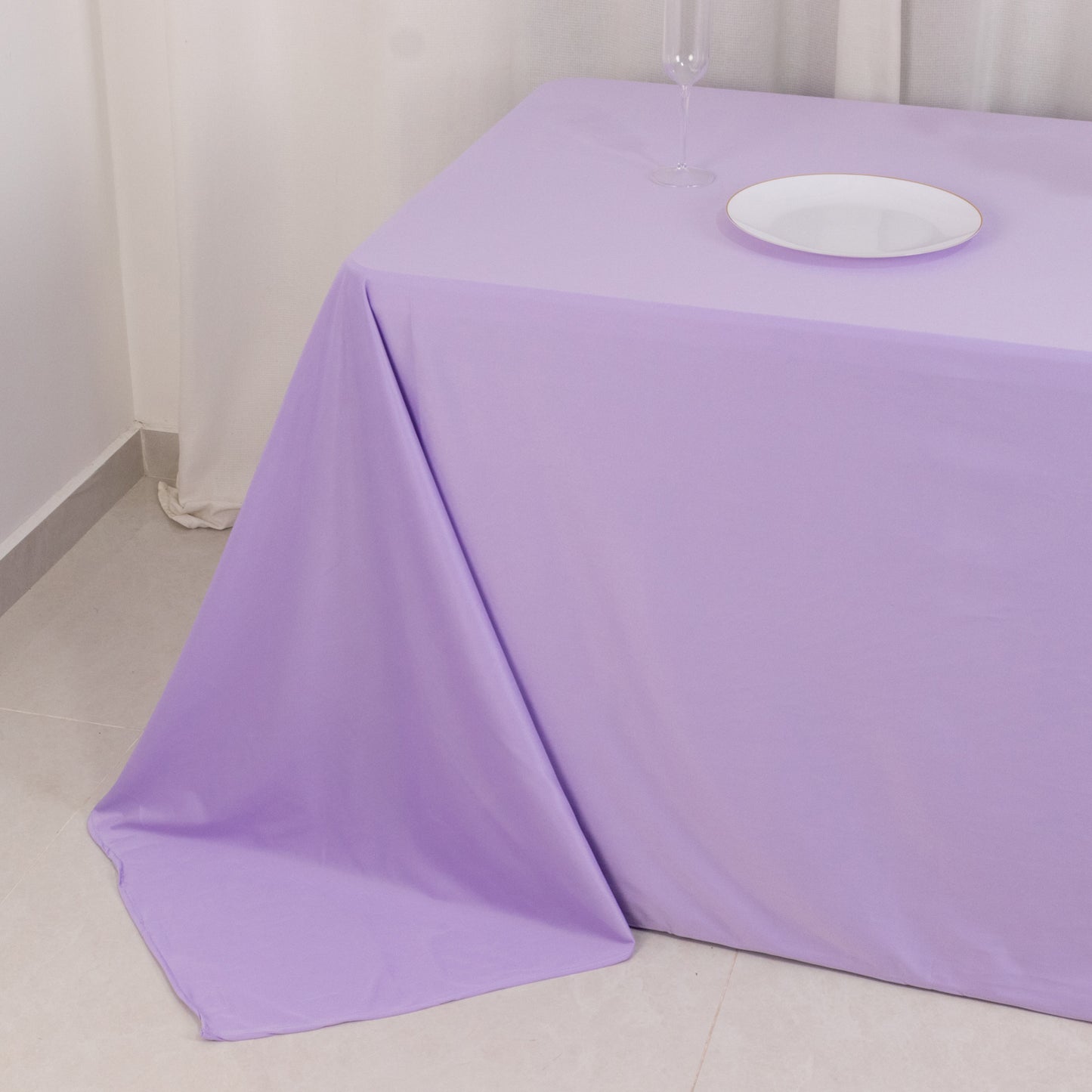 90"x132" Lavender Lilac Premium Scuba Wrinkle Free Rectangular Tablecloth, Seamless Scuba Polyester Tablecloth for 6 Foot Table With Floor-Length Drop