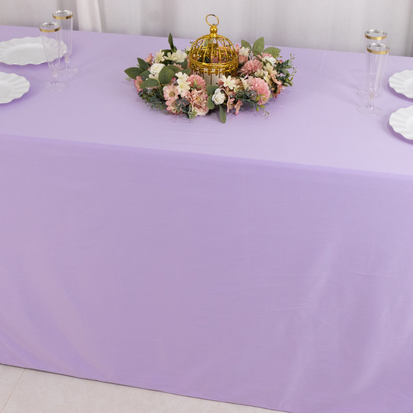 90"x132" Lavender Lilac Premium Scuba Wrinkle Free Rectangular Tablecloth, Seamless Scuba Polyester Tablecloth for 6 Foot Table With Floor-Length Drop