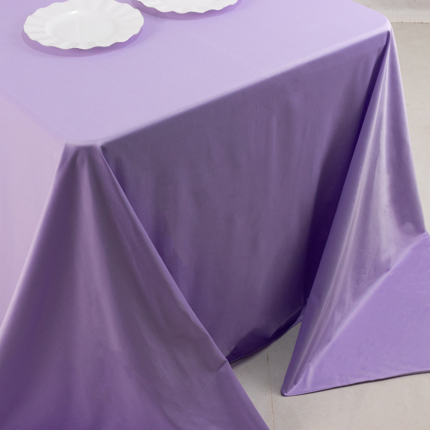 90"x132" Lavender Lilac Premium Scuba Wrinkle Free Rectangular Tablecloth, Seamless Scuba Polyester Tablecloth for 6 Foot Table With Floor-Length Drop