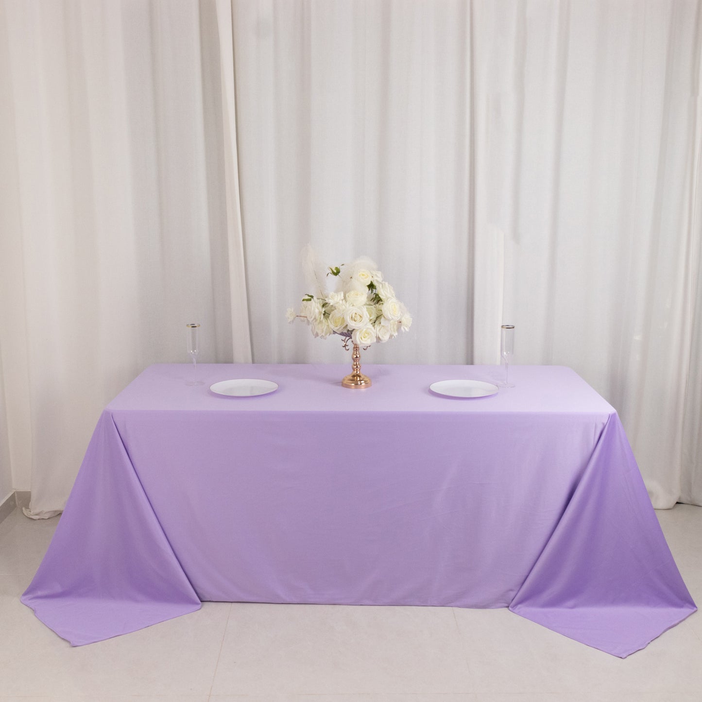 90"x132" Lavender Lilac Premium Scuba Wrinkle Free Rectangular Tablecloth, Seamless Scuba Polyester Tablecloth for 6 Foot Table With Floor-Length Drop