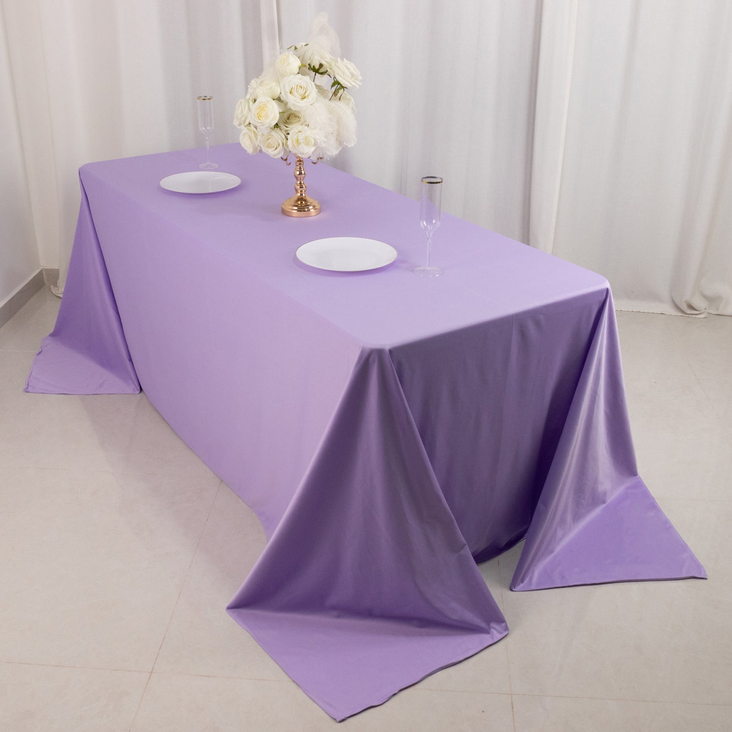 90"x132" Lavender Lilac Premium Scuba Wrinkle Free Rectangular Tablecloth, Seamless Scuba Polyester Tablecloth for 6 Foot Table With Floor-Length Drop