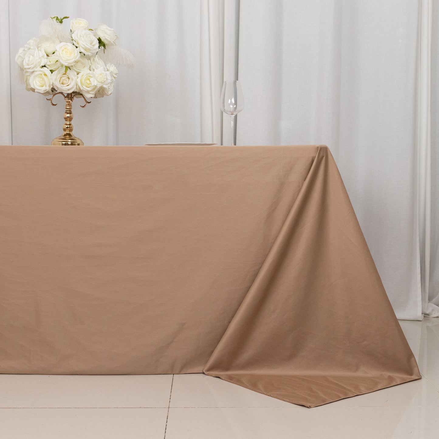 90"x132" Nude Premium Scuba Wrinkle Free Rectangular Tablecloth, Seamless Scuba Polyester Tablecloth