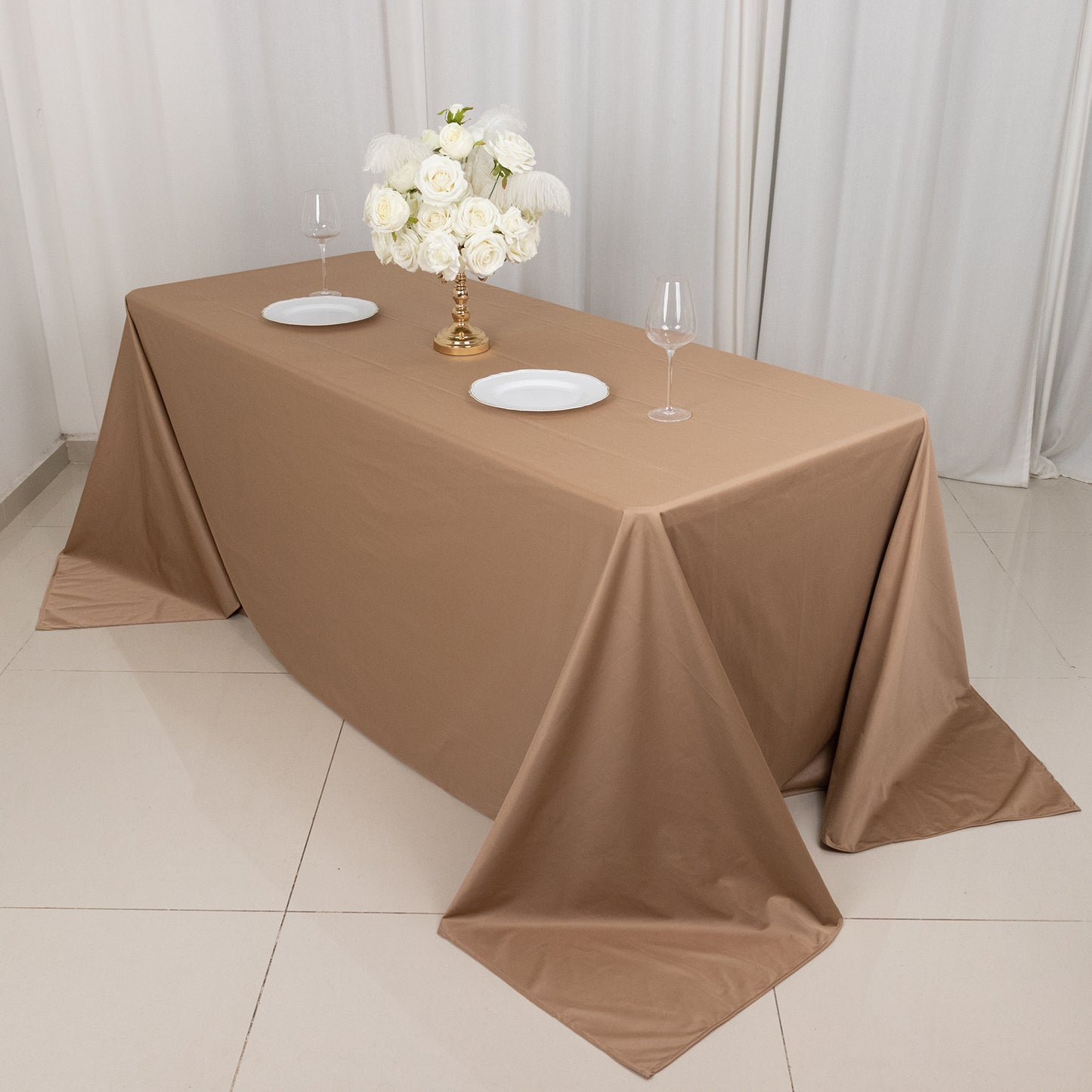 90"x132" Nude Premium Scuba Wrinkle Free Rectangular Tablecloth, Seamless Scuba Polyester Tablecloth