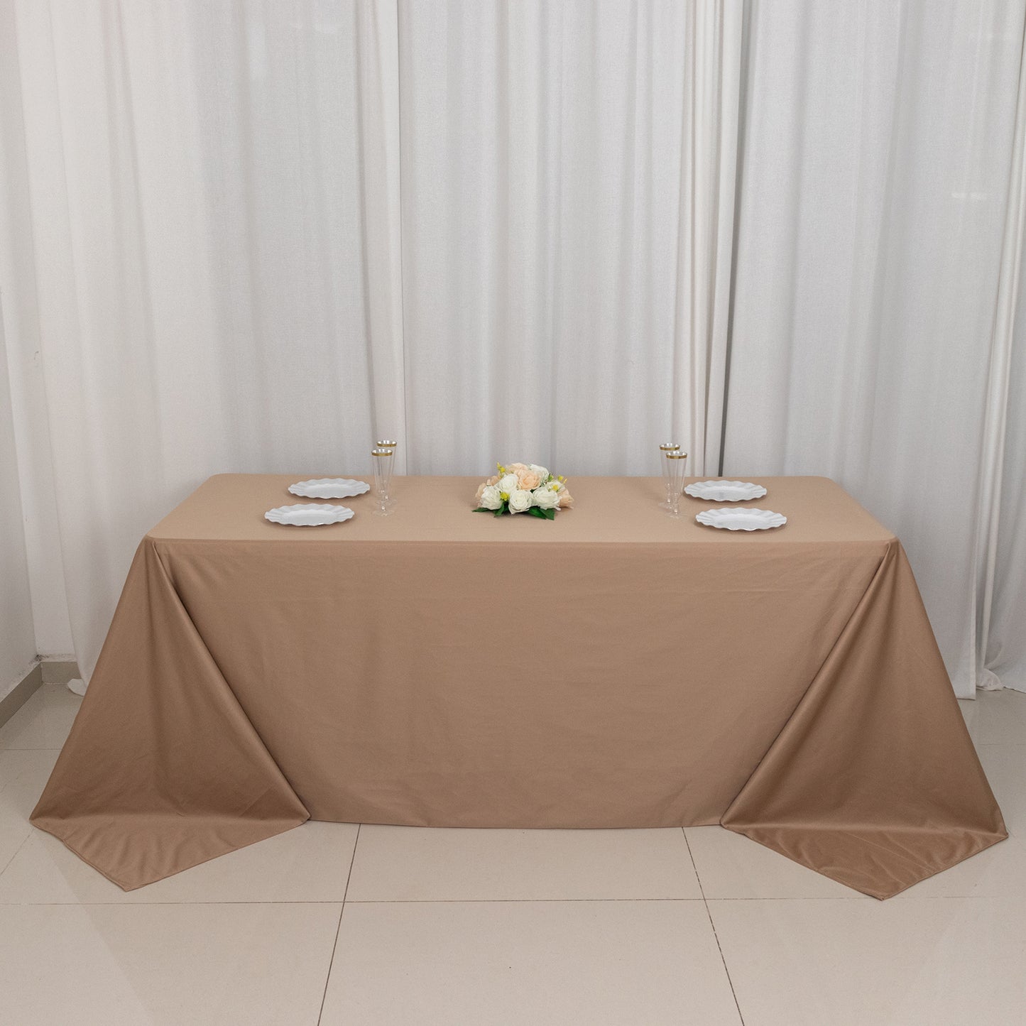 90"x132" Nude Premium Scuba Wrinkle Free Rectangular Tablecloth, Seamless Scuba Polyester Tablecloth