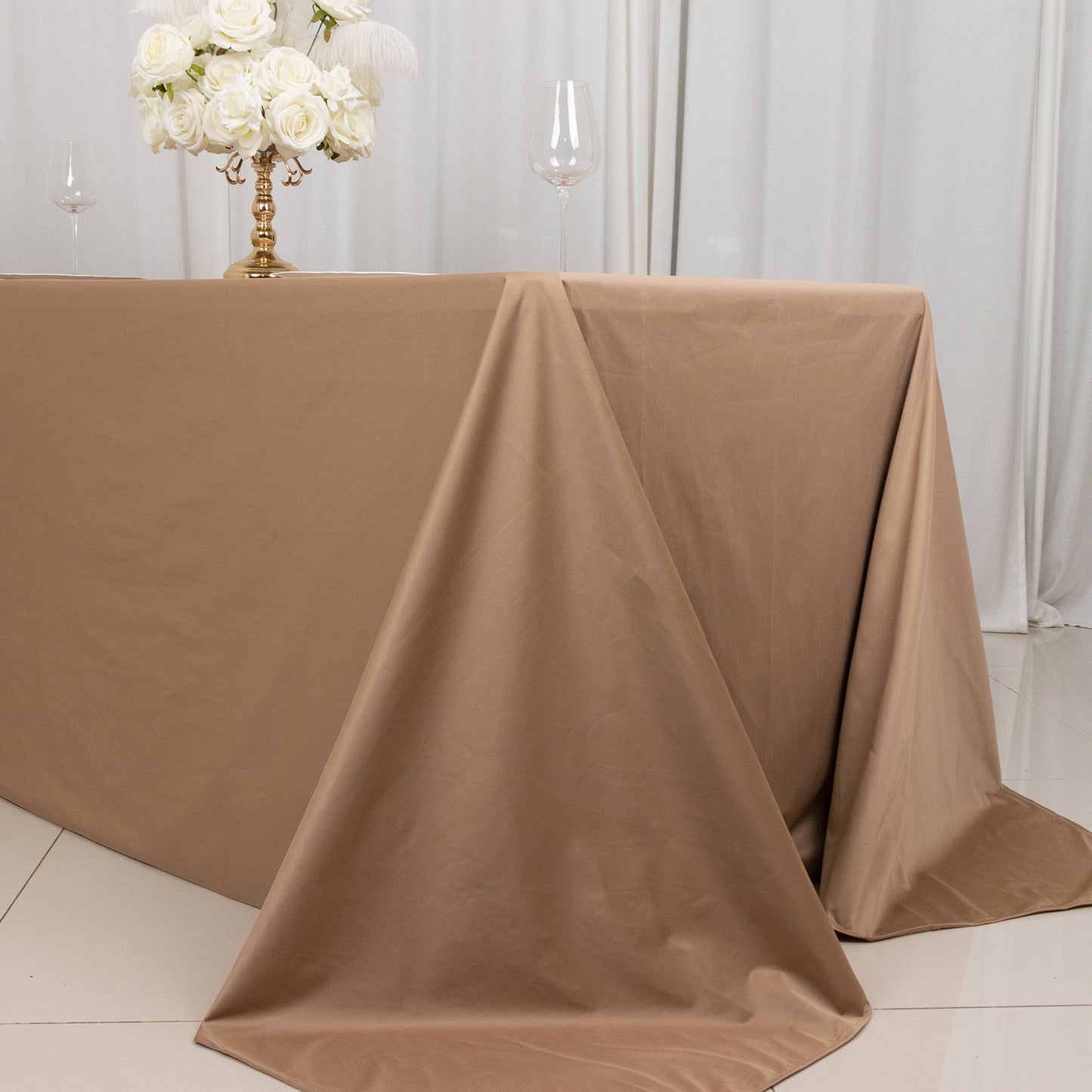 90"x132" Nude Premium Scuba Wrinkle Free Rectangular Tablecloth, Seamless Scuba Polyester Tablecloth