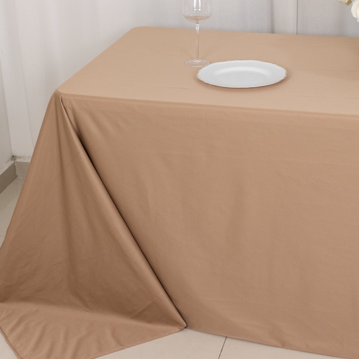 90"x132" Nude Premium Scuba Wrinkle Free Rectangular Tablecloth, Seamless Scuba Polyester Tablecloth