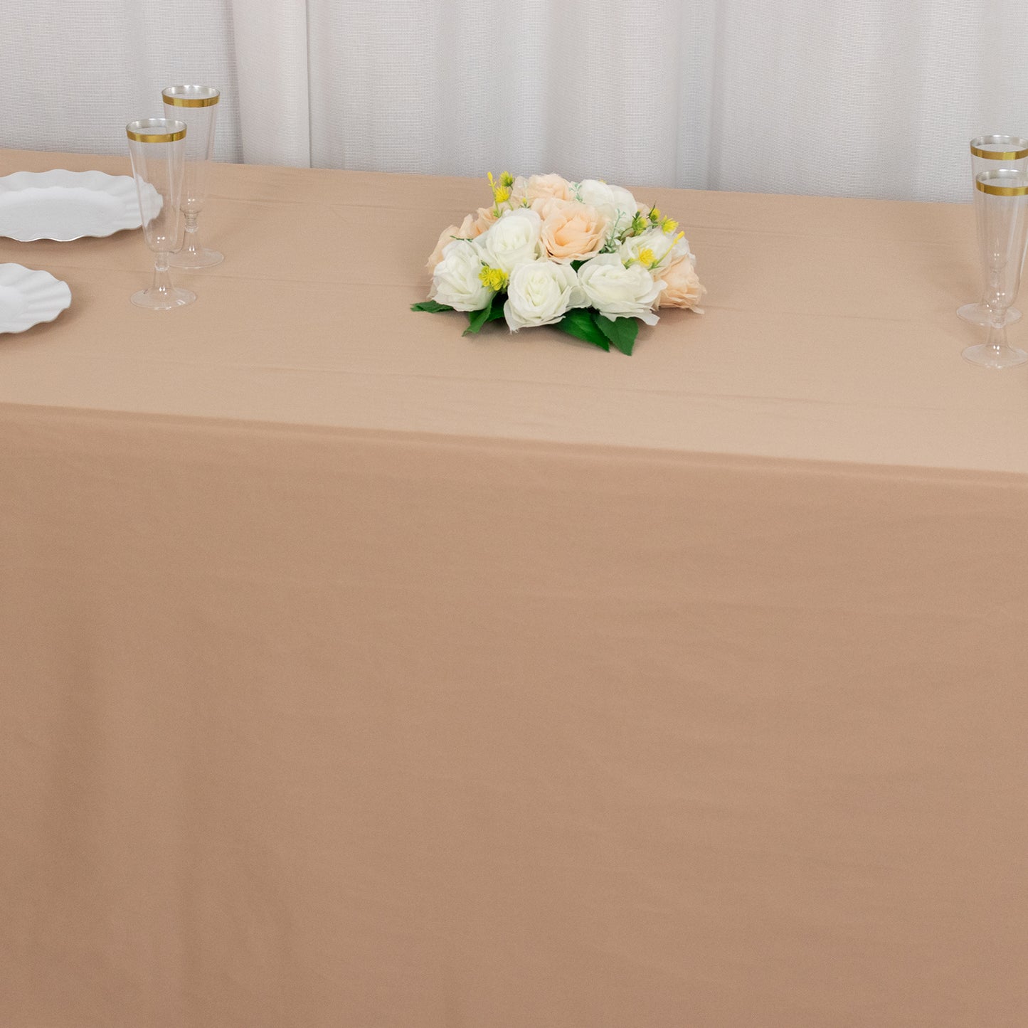 90"x132" Nude Premium Scuba Wrinkle Free Rectangular Tablecloth, Seamless Scuba Polyester Tablecloth