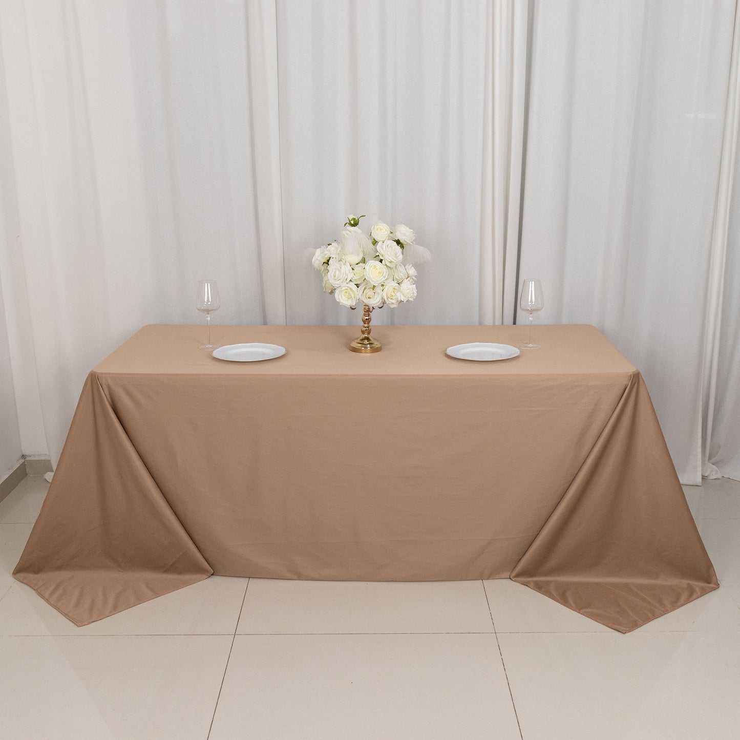 90"x132" Nude Premium Scuba Wrinkle Free Rectangular Tablecloth, Seamless Scuba Polyester Tablecloth