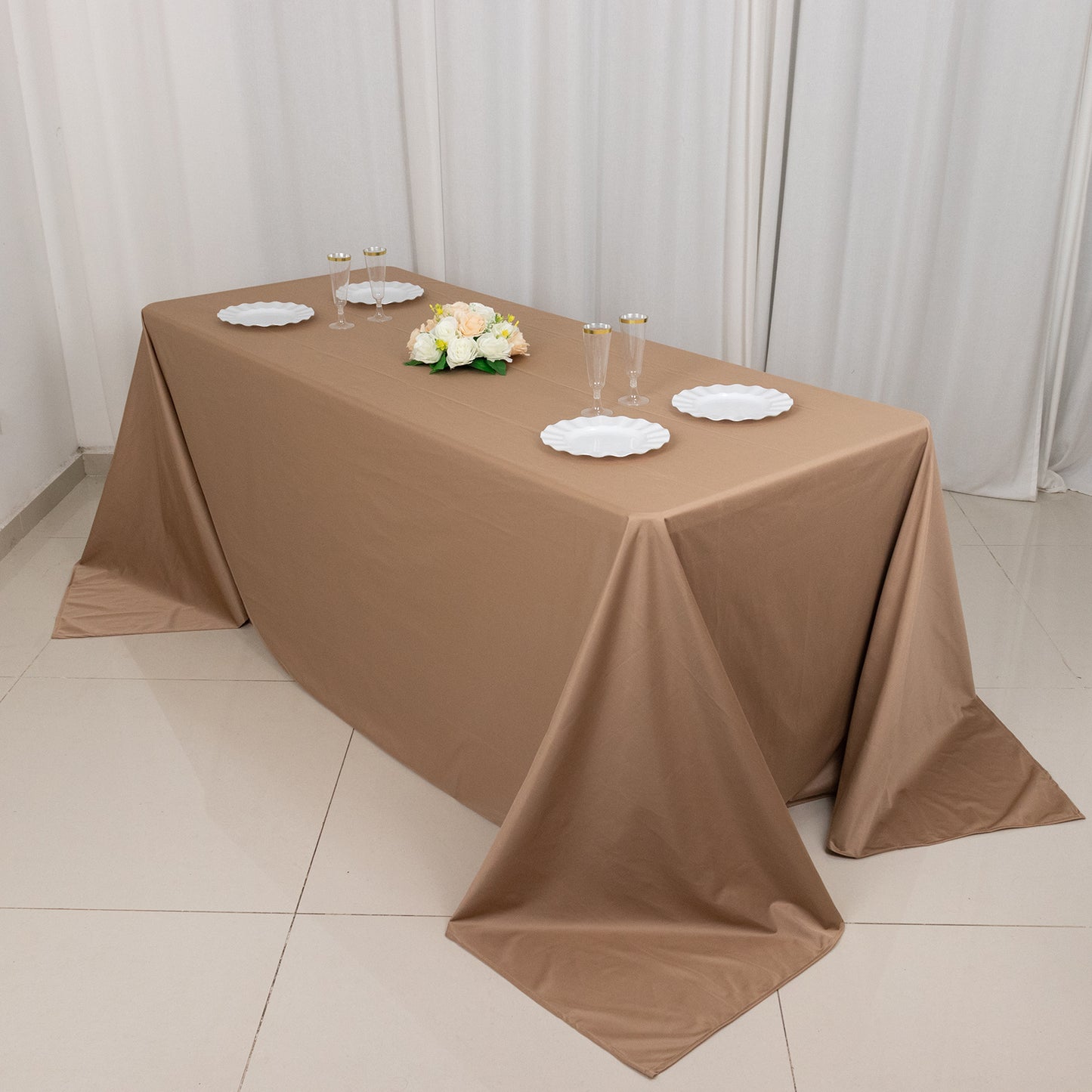 90"x132" Nude Premium Scuba Wrinkle Free Rectangular Tablecloth, Seamless Scuba Polyester Tablecloth