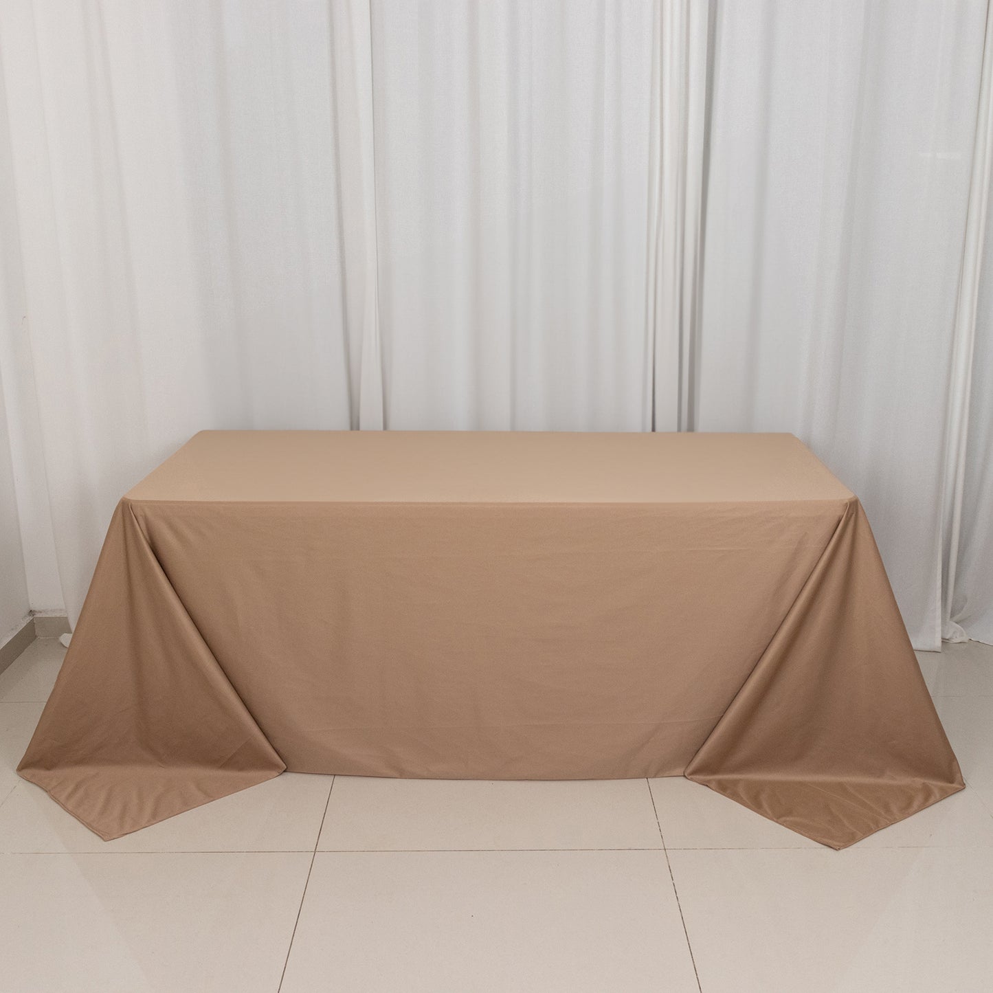 90"x132" Nude Premium Scuba Wrinkle Free Rectangular Tablecloth, Seamless Scuba Polyester Tablecloth