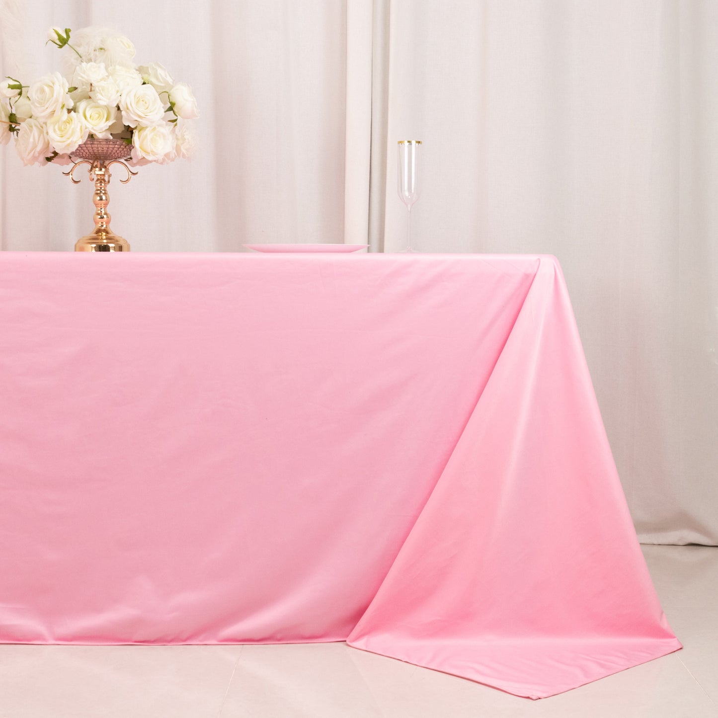 90"x132" Pink Premium Scuba Wrinkle Free Rectangular Tablecloth, Seamless Scuba Polyester Tablecloth for 6 Foot Table With Floor-Length Drop