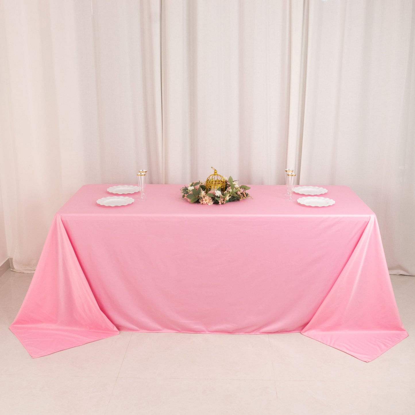 90"x132" Pink Premium Scuba Wrinkle Free Rectangular Tablecloth, Seamless Scuba Polyester Tablecloth for 6 Foot Table With Floor-Length Drop