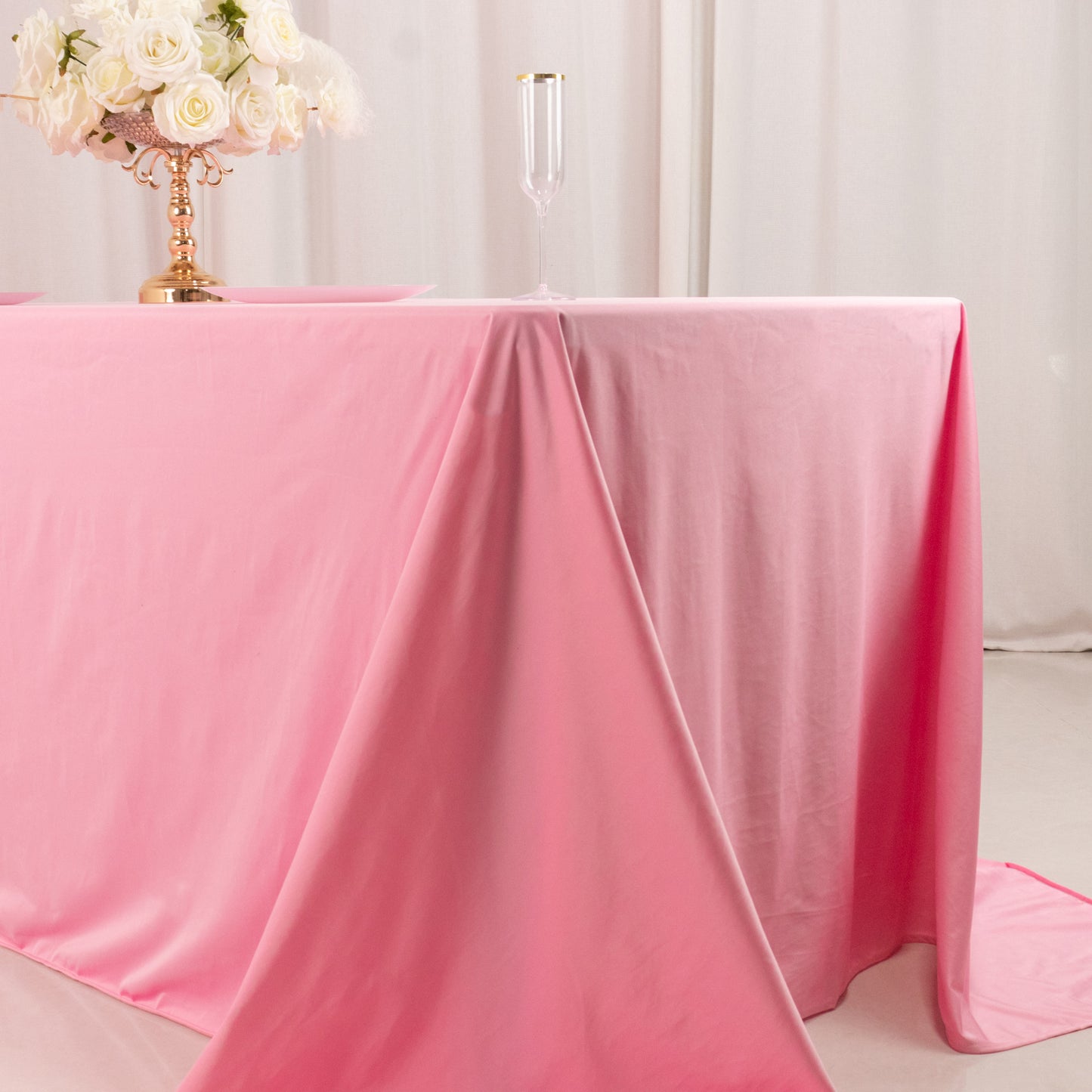 90"x132" Pink Premium Scuba Wrinkle Free Rectangular Tablecloth, Seamless Scuba Polyester Tablecloth for 6 Foot Table With Floor-Length Drop