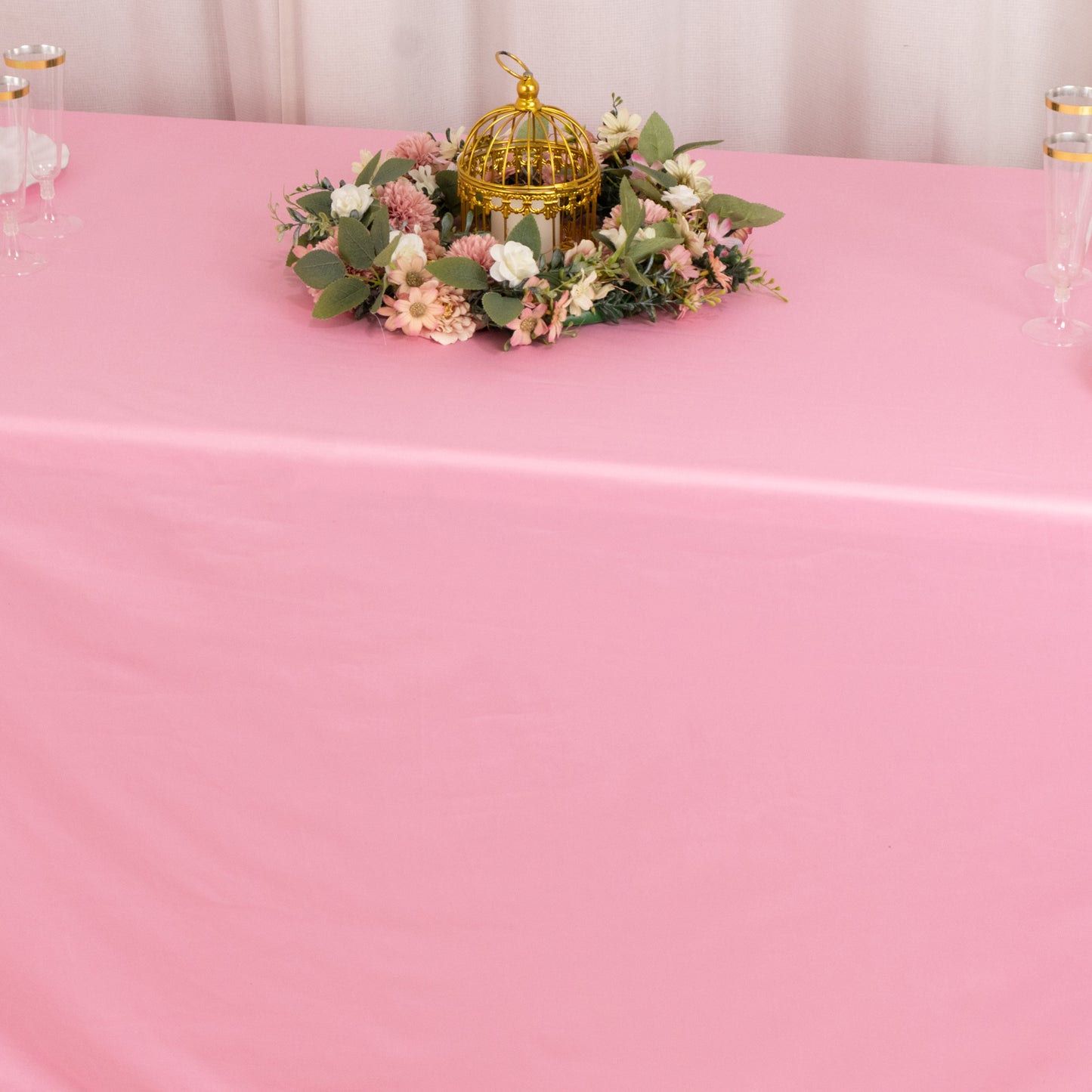 90"x132" Pink Premium Scuba Wrinkle Free Rectangular Tablecloth, Seamless Scuba Polyester Tablecloth for 6 Foot Table With Floor-Length Drop