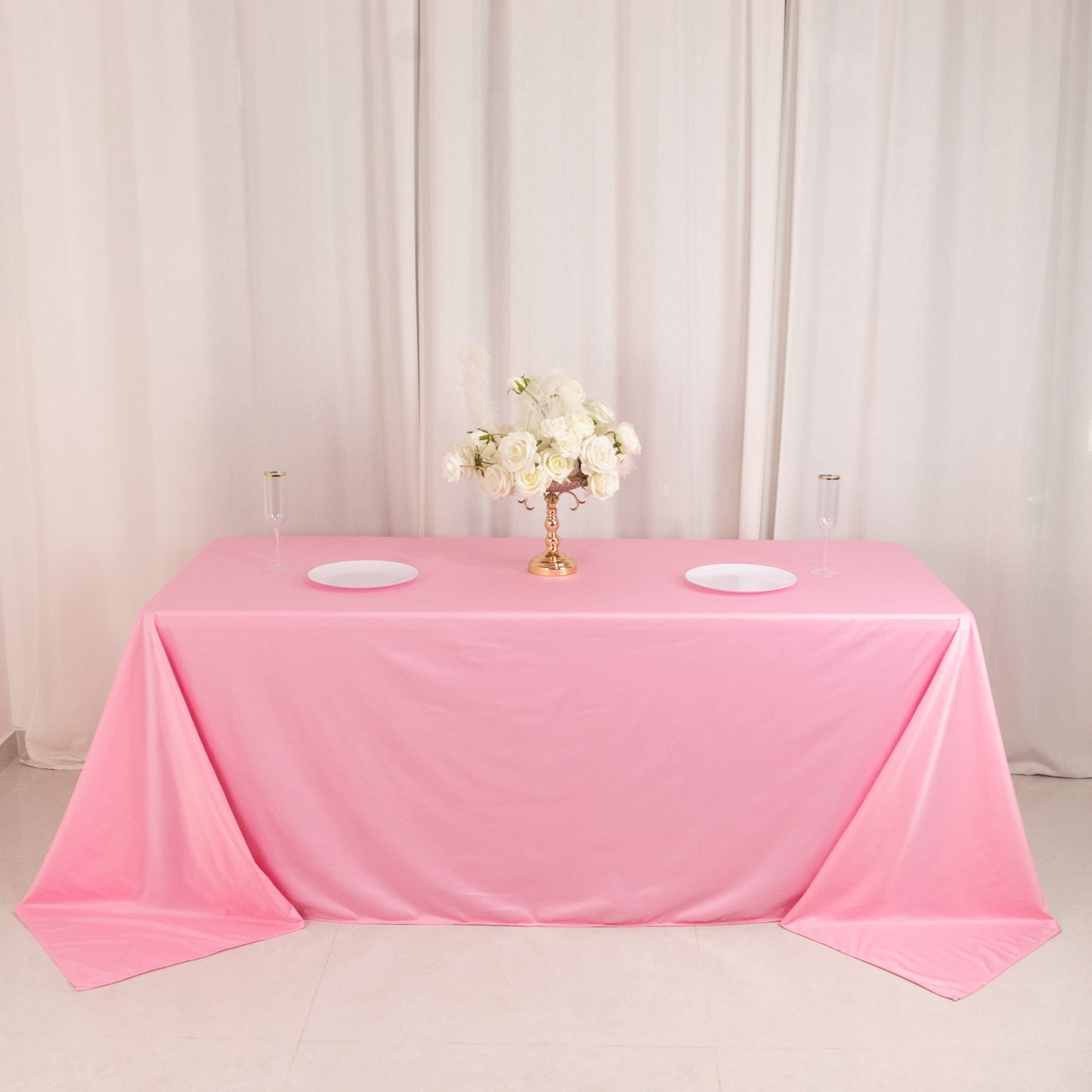 90"x132" Pink Premium Scuba Wrinkle Free Rectangular Tablecloth, Seamless Scuba Polyester Tablecloth for 6 Foot Table With Floor-Length Drop