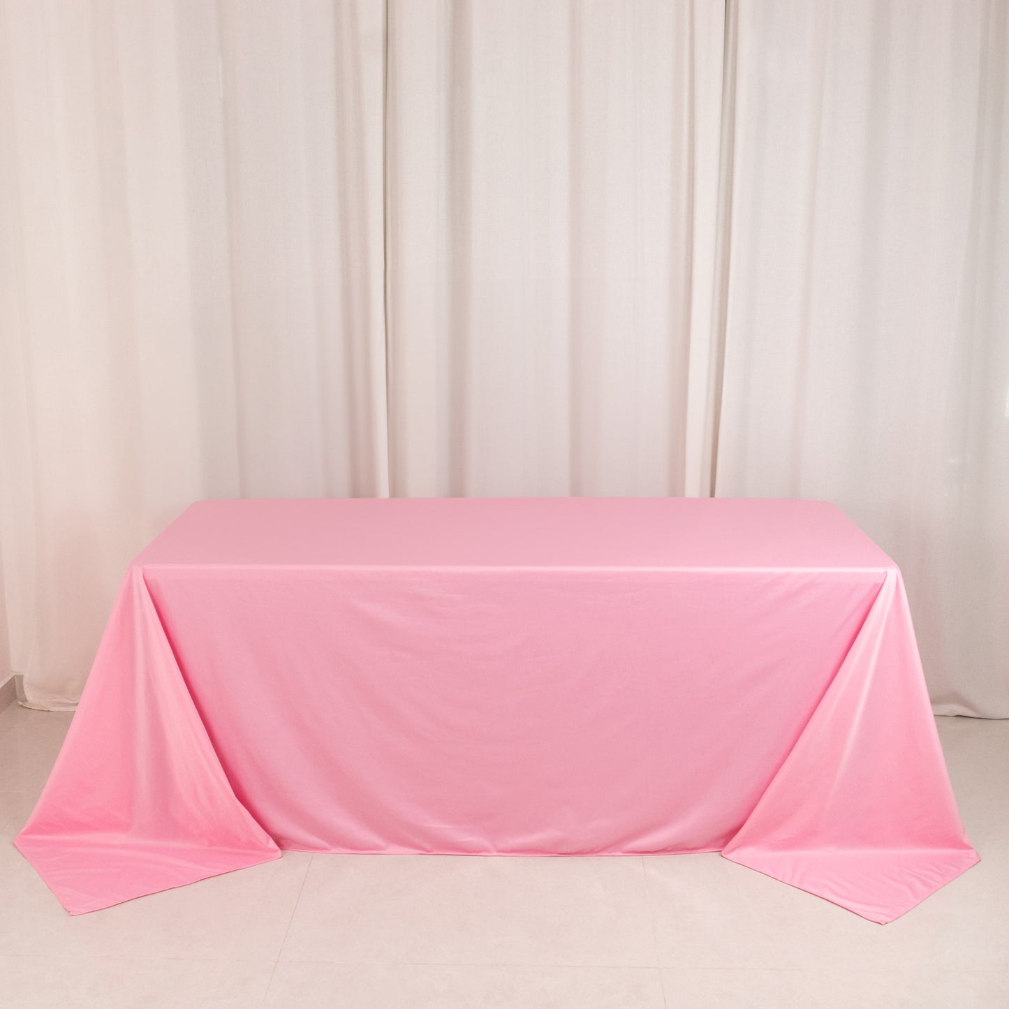 90"x132" Pink Premium Scuba Wrinkle Free Rectangular Tablecloth, Seamless Scuba Polyester Tablecloth for 6 Foot Table With Floor-Length Drop