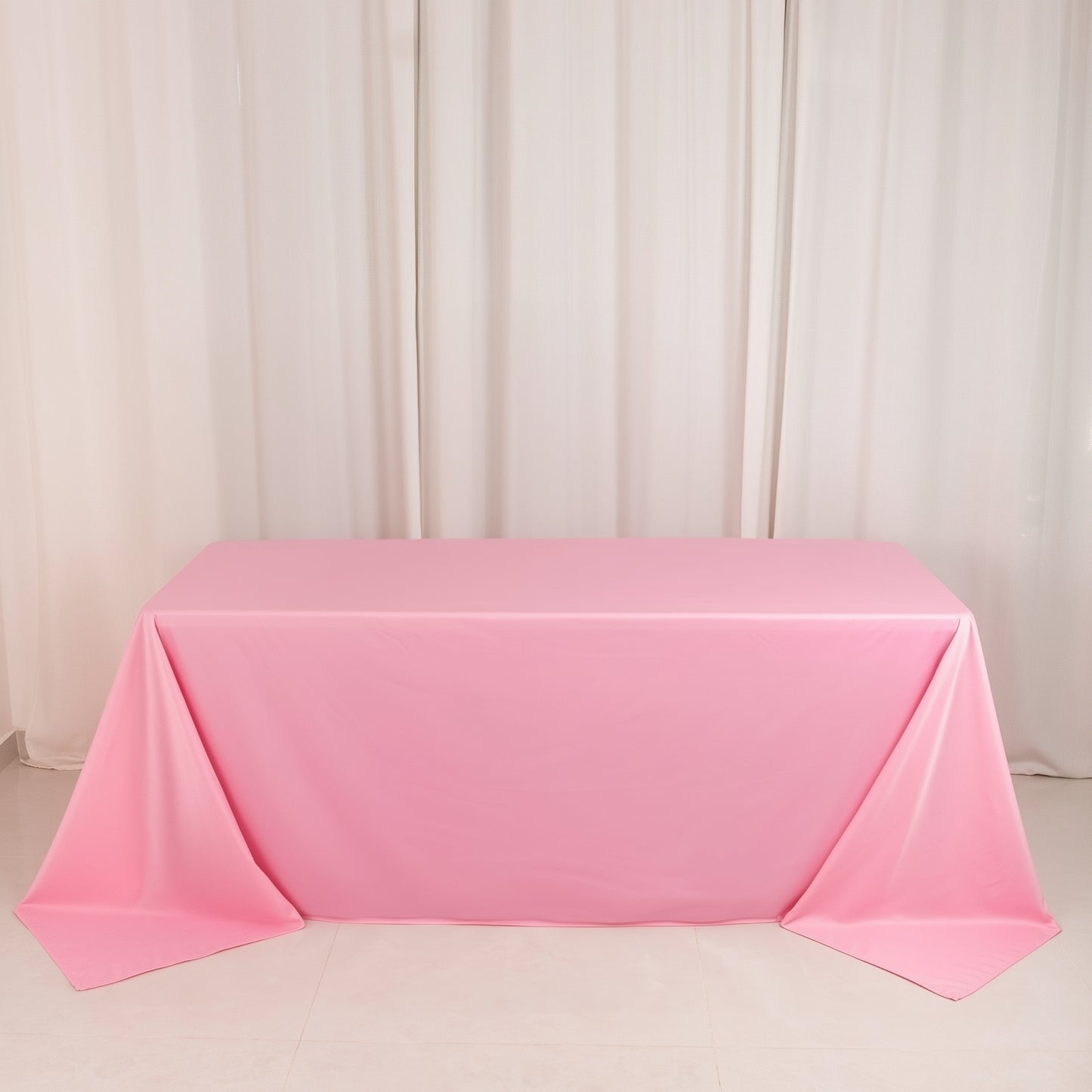 90"x132" Pink Scuba Wrinkle Free Rectangular Tablecloth, Seamless Scuba Polyester Tablecloth for 6 Foot Table With Floor-Length Drop