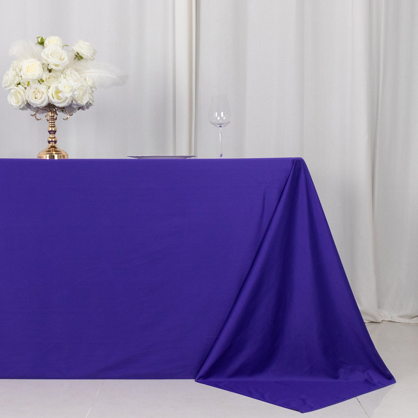 90"x132" Purple Premium Scuba Wrinkle Free Rectangular Tablecloth, Seamless Scuba Polyester Tablecloth