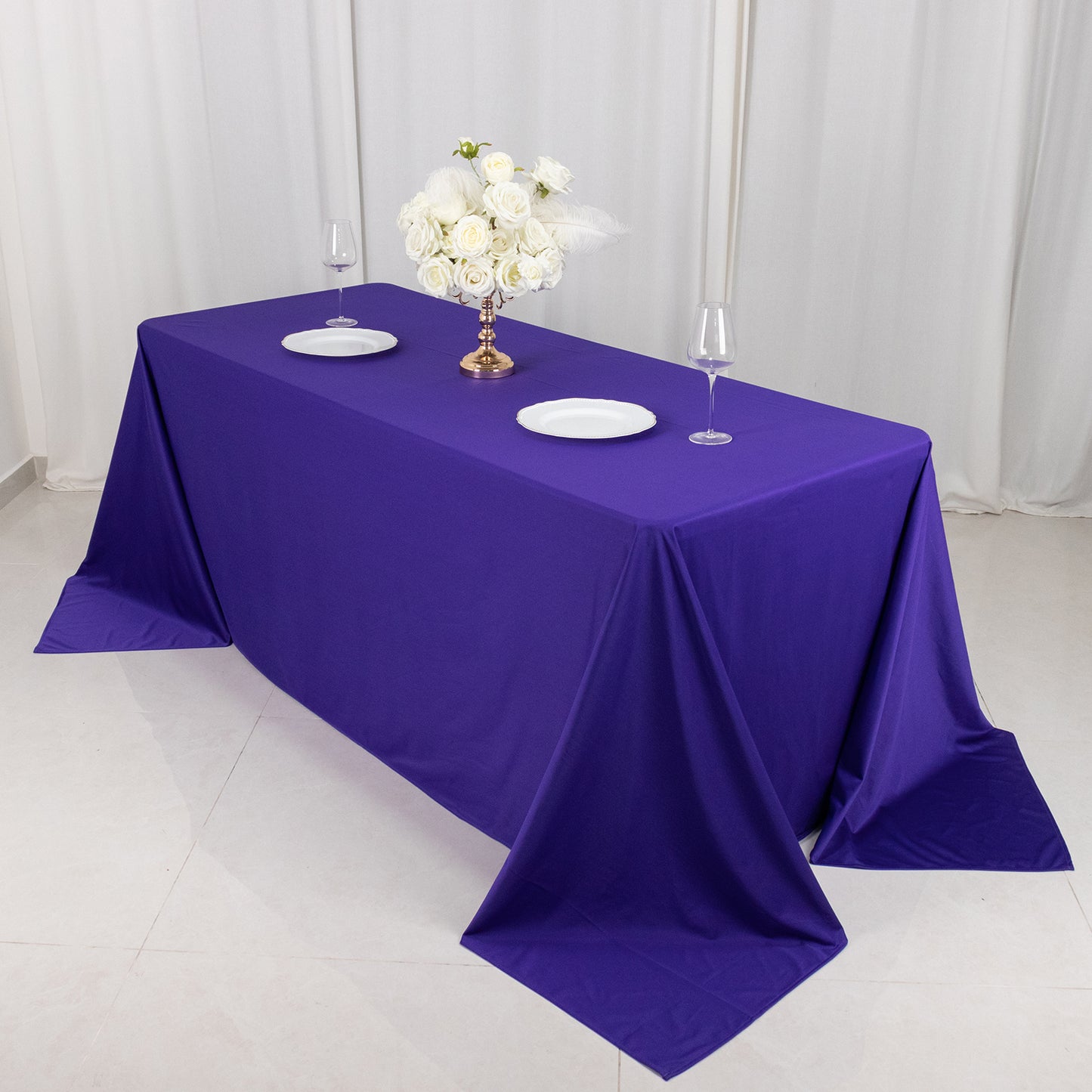 90"x132" Purple Premium Scuba Wrinkle Free Rectangular Tablecloth, Seamless Scuba Polyester Tablecloth